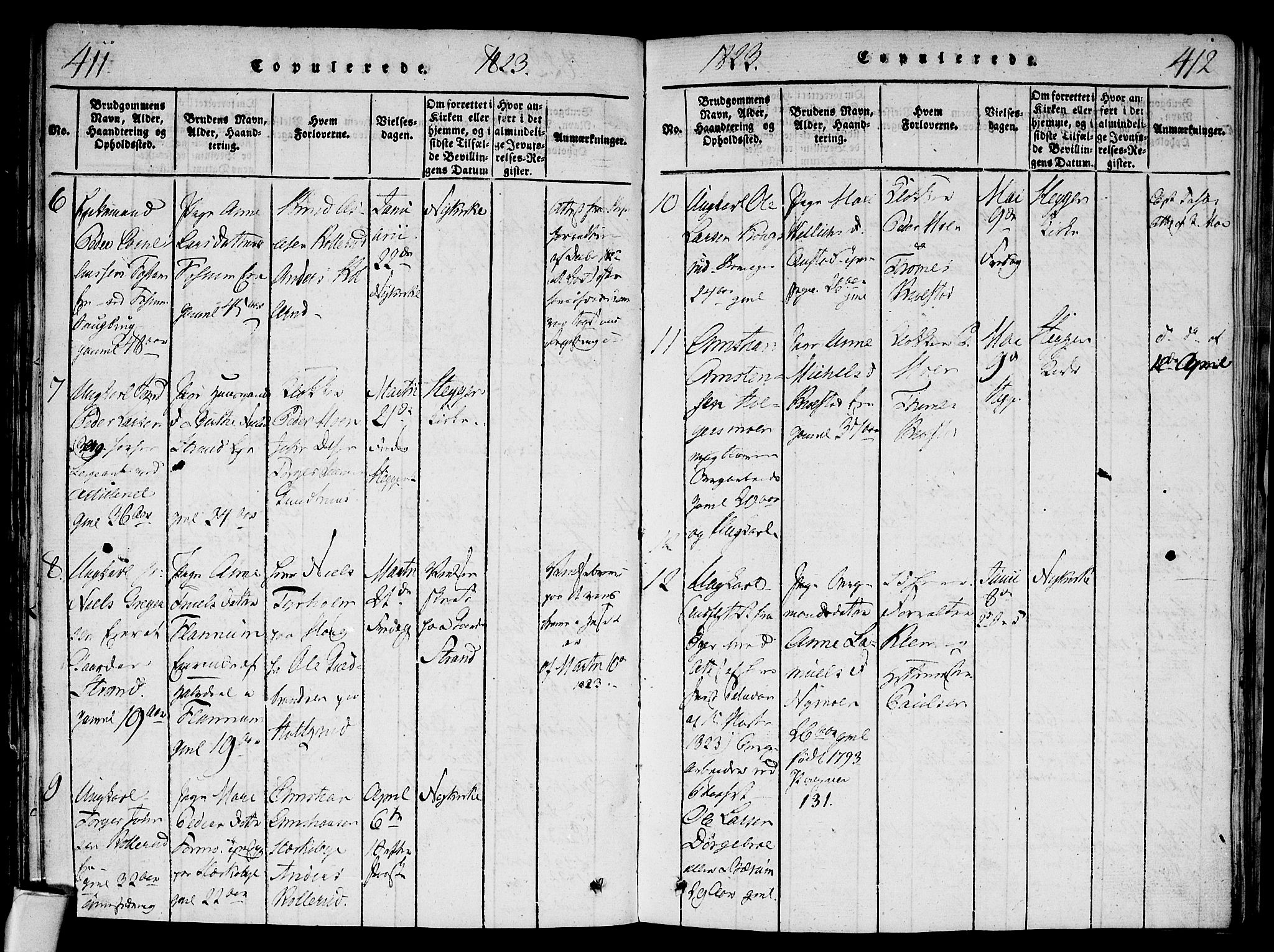 Modum kirkebøker, SAKO/A-234/F/Fa/L0004: Parish register (official) no. 4, 1818-1824, p. 411-412