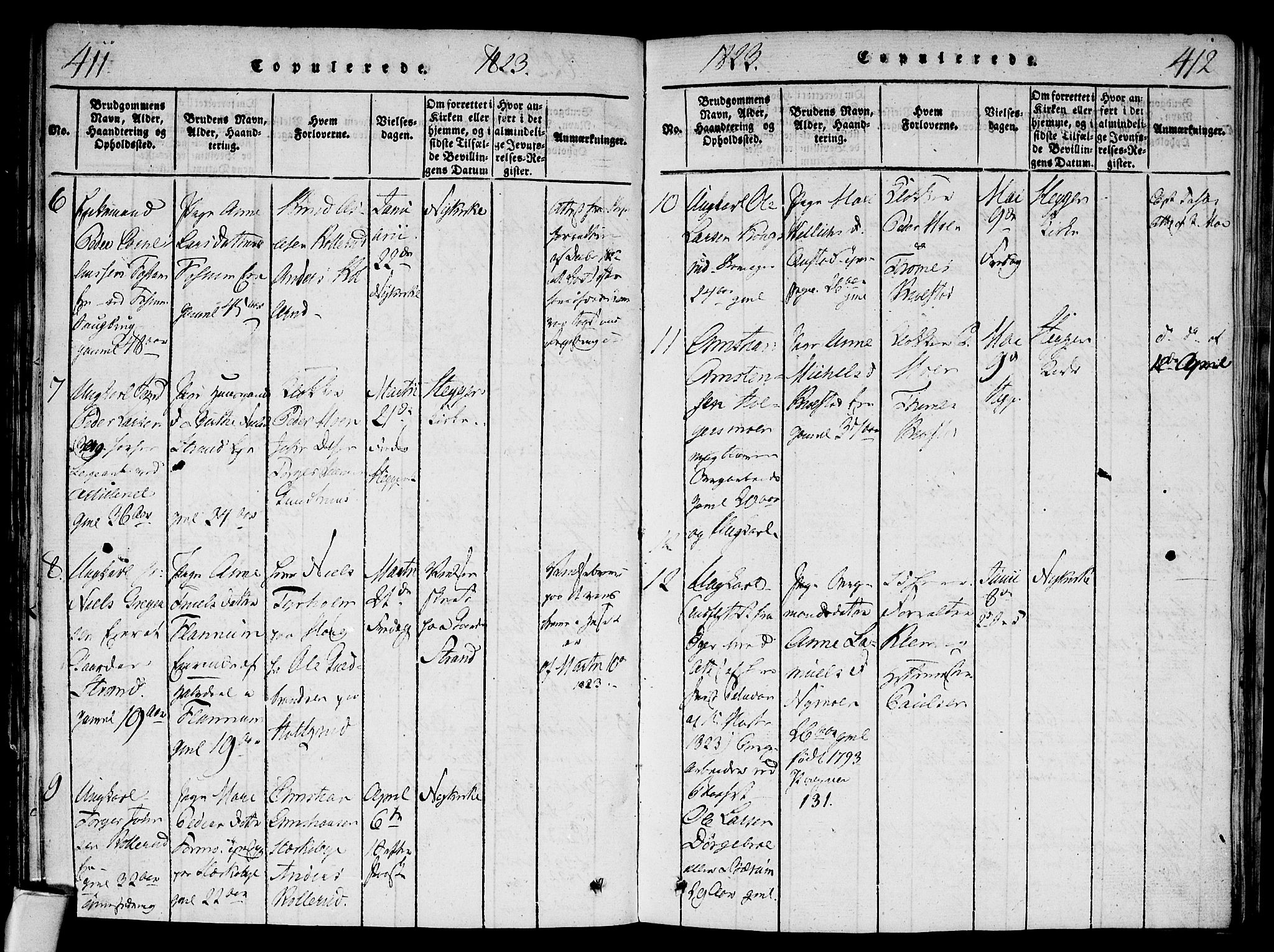 Modum kirkebøker, AV/SAKO-A-234/F/Fa/L0004: Parish register (official) no. 4, 1818-1824, p. 411-412