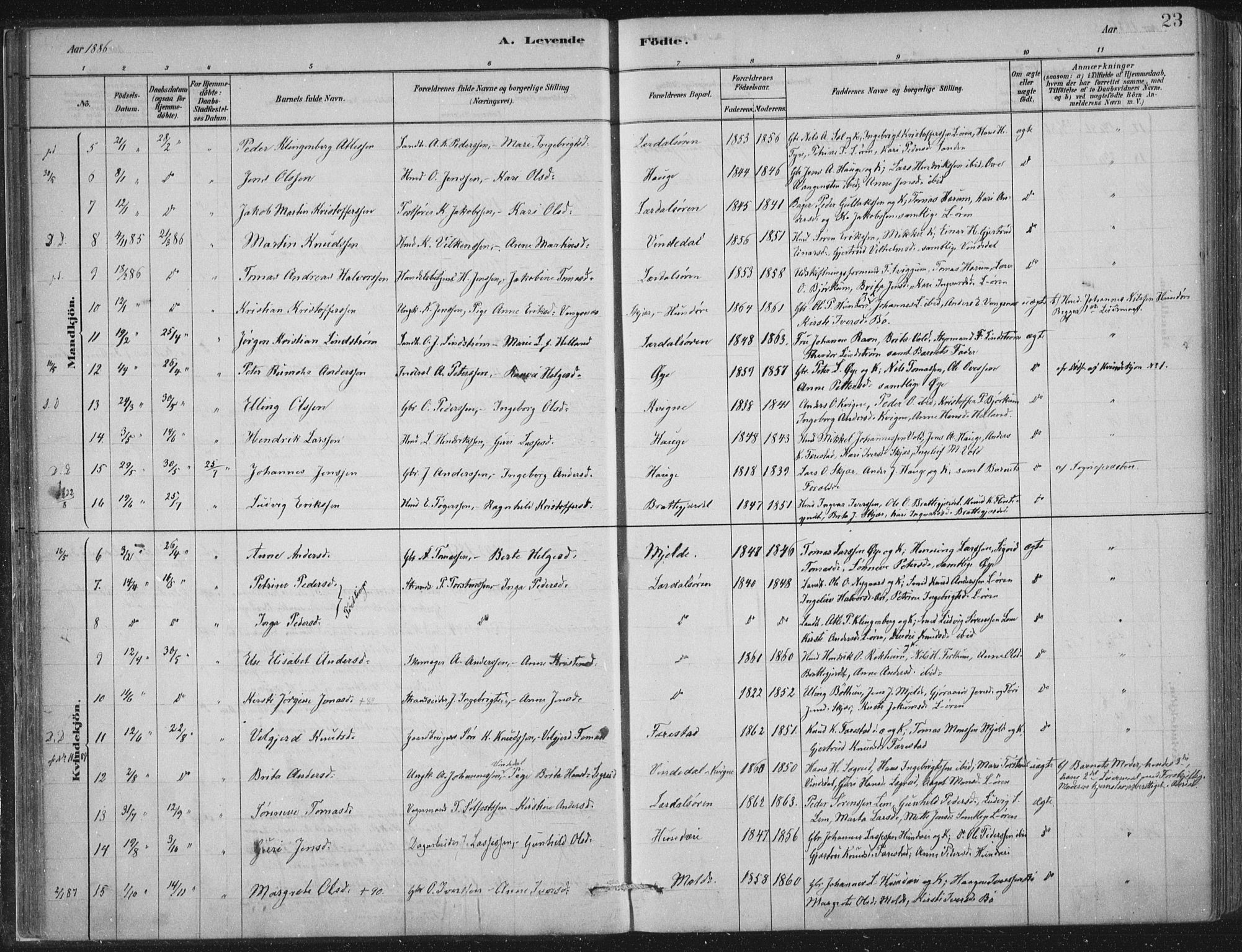 Lærdal sokneprestembete, SAB/A-81201: Parish register (official) no. D  1, 1878-1908, p. 23
