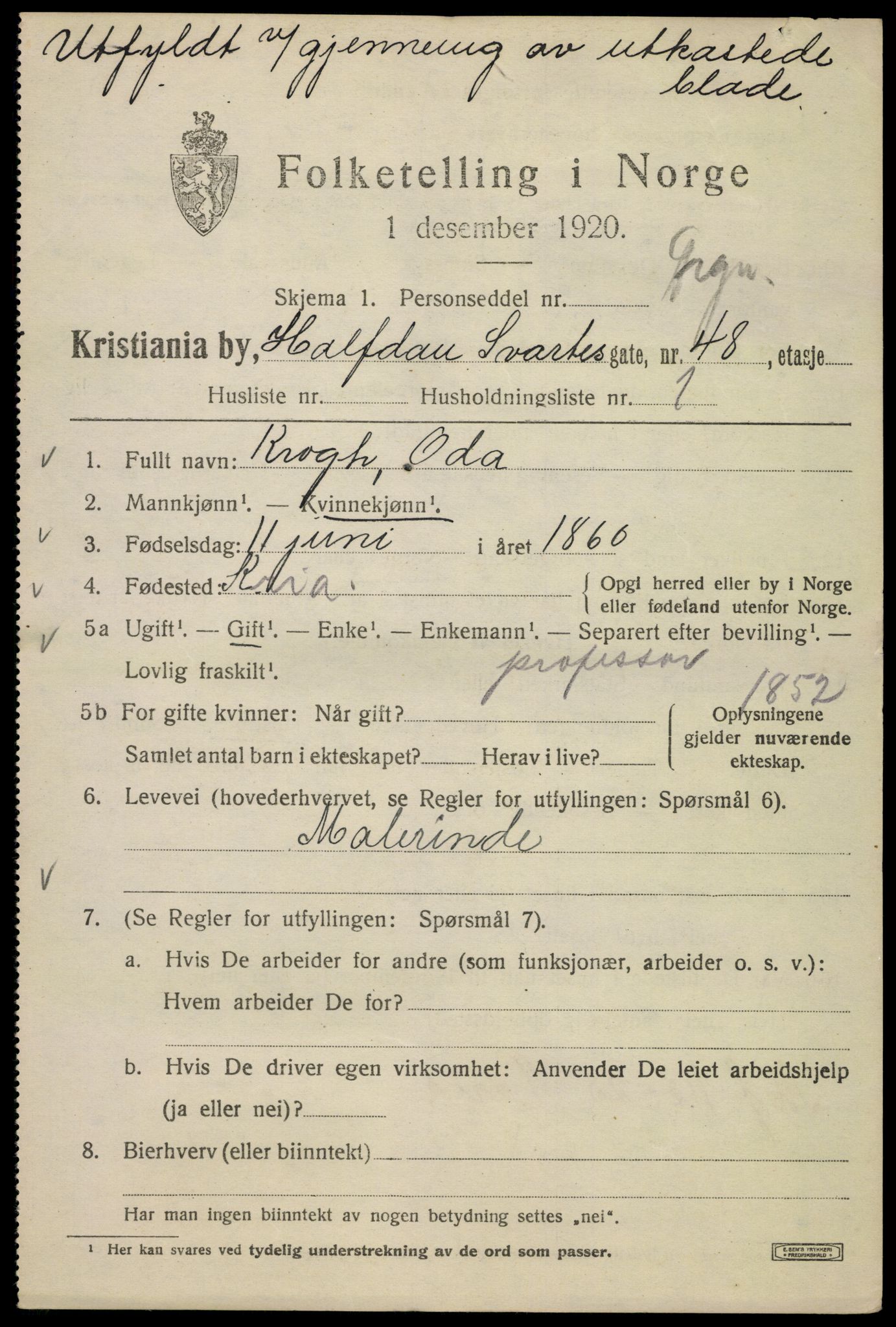 SAO, 1920 census for Kristiania, 1920, p. 267937