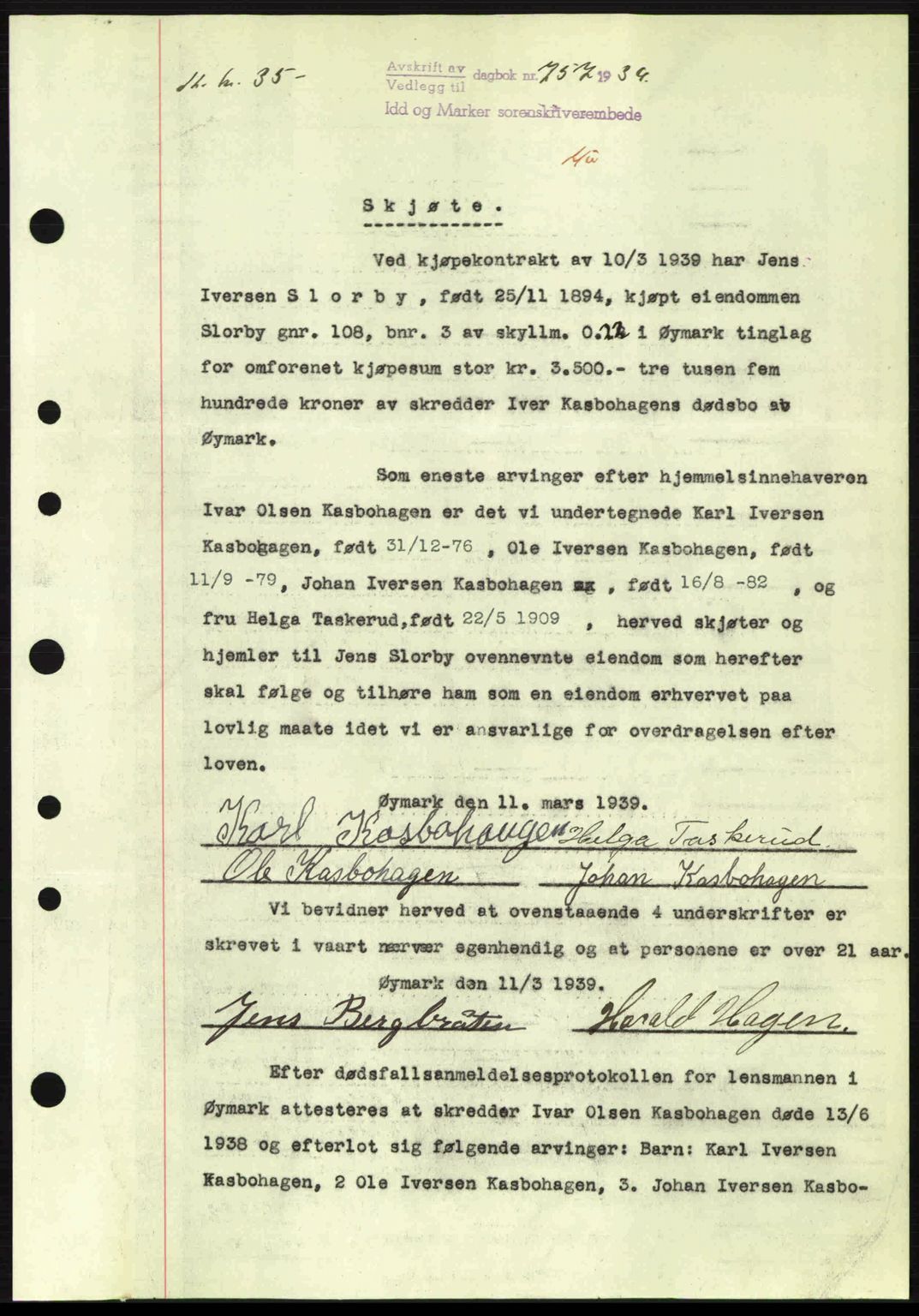 Idd og Marker sorenskriveri, AV/SAO-A-10283/G/Gb/Gbb/L0003: Mortgage book no. A3, 1938-1939, Diary no: : 757/1939