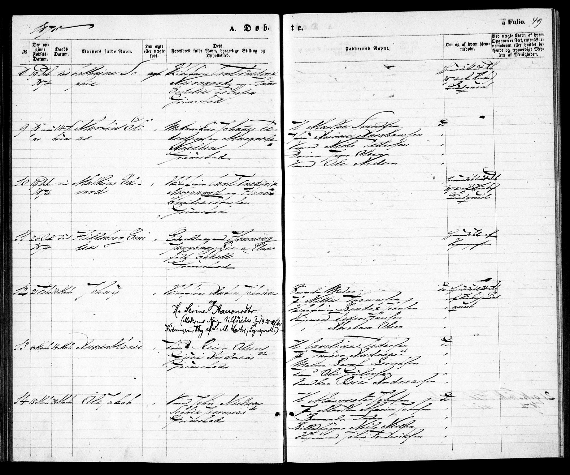 Grimstad sokneprestkontor, AV/SAK-1111-0017/F/Fa/L0002: Parish register (official) no. A 1, 1869-1881, p. 49