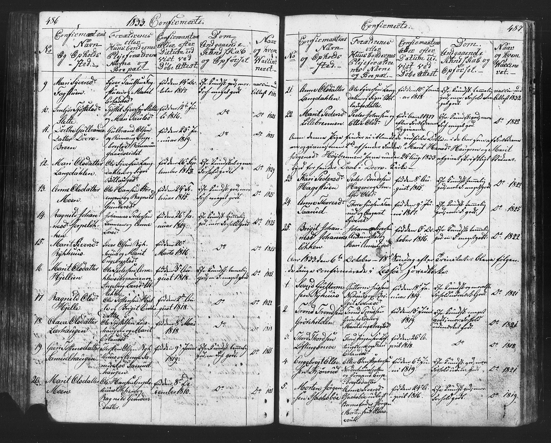 Lesja prestekontor, SAH/PREST-068/H/Ha/Hab/L0002: Parish register (copy) no. 2, 1832-1850, p. 486-487
