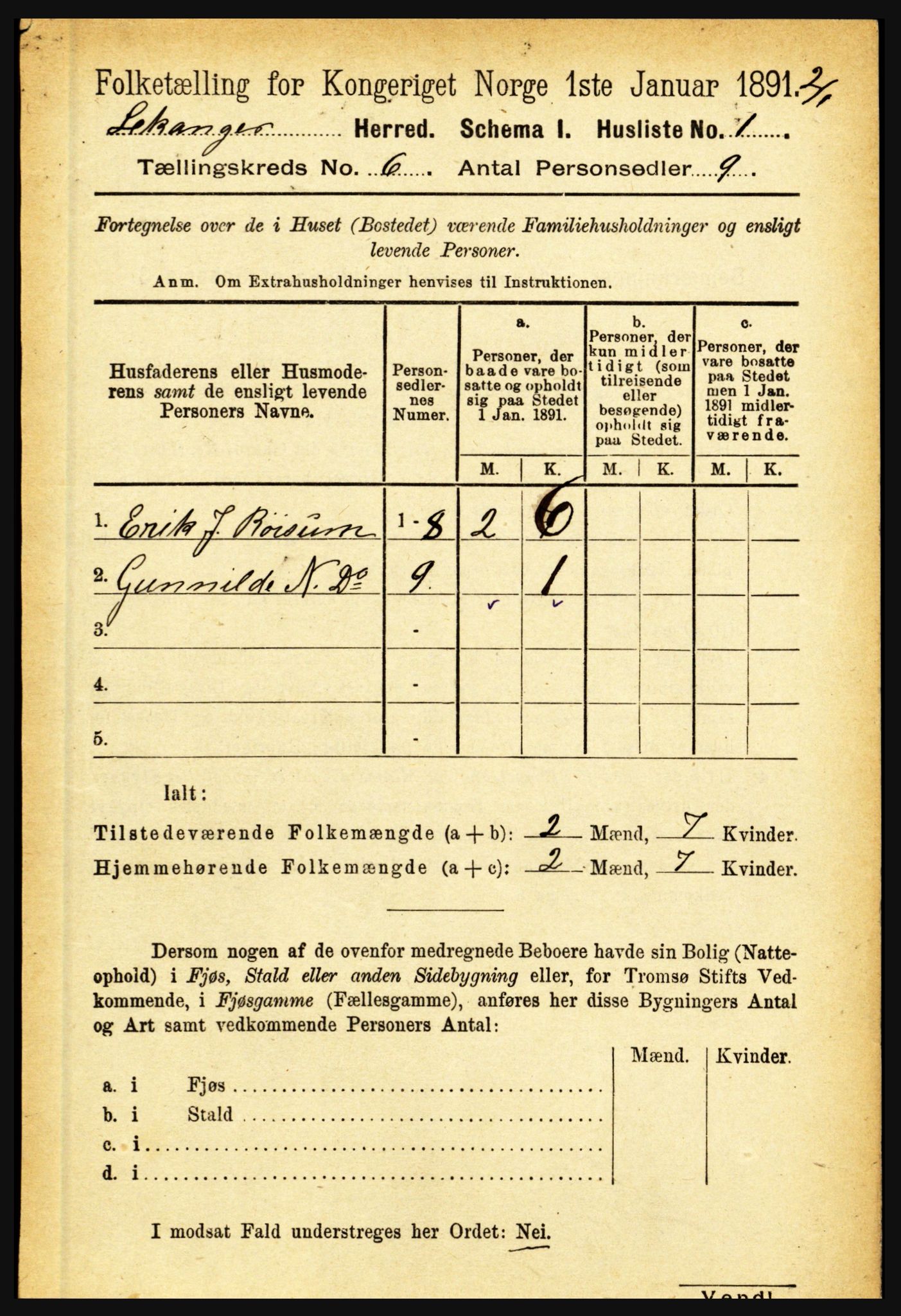 RA, 1891 census for 1419 Leikanger, 1891, p. 1084