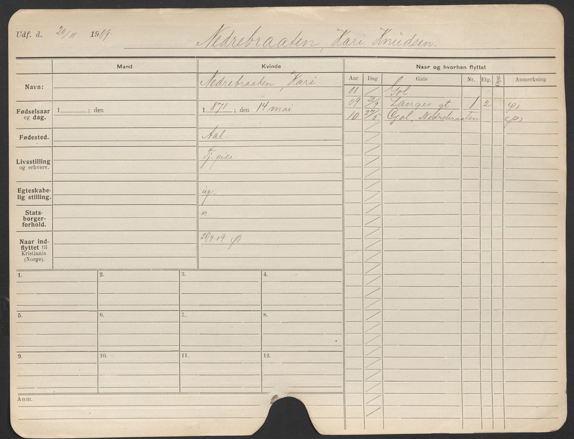 Oslo folkeregister, Registerkort, AV/SAO-A-11715/F/Fa/Fac/L0021: Kvinner, 1906-1914, p. 27a