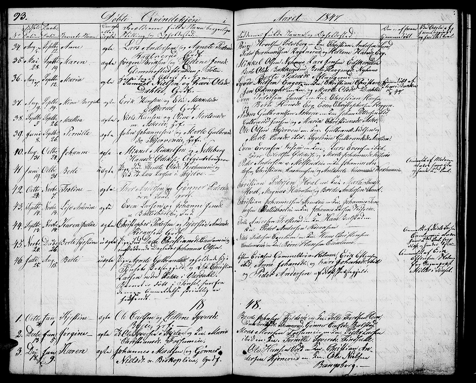 Nes prestekontor, Hedmark, SAH/PREST-020/L/La/L0004: Parish register (copy) no. 4, 1832-1861, p. 93