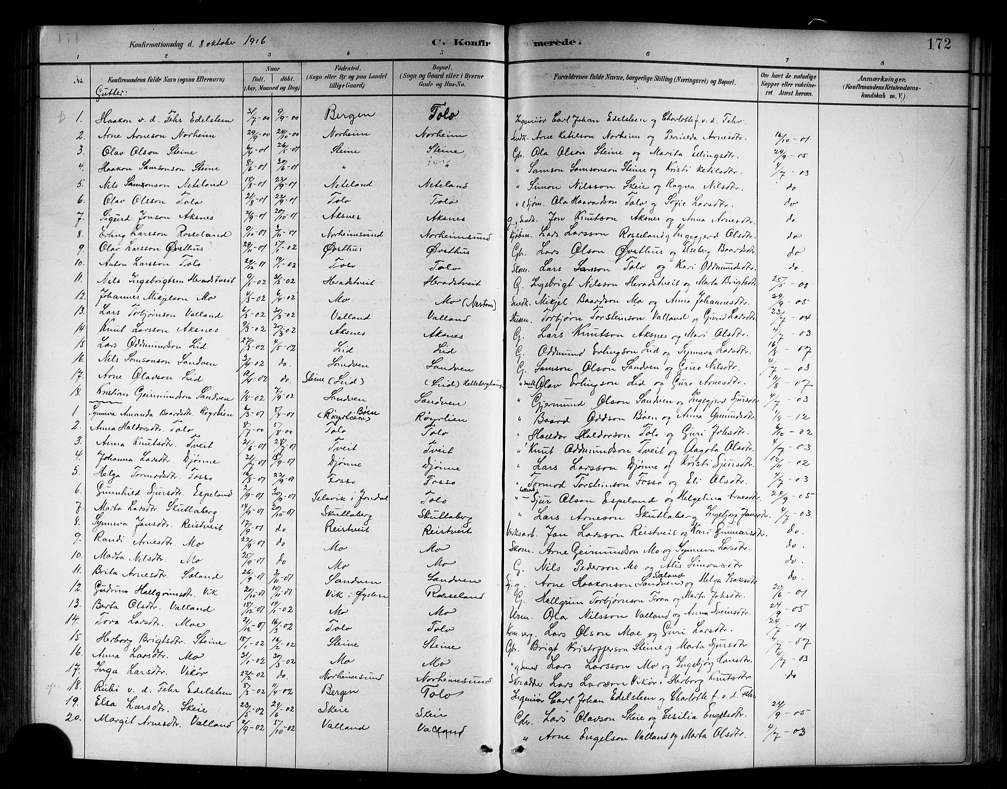 Kvam sokneprestembete, SAB/A-76201/H/Hab: Parish register (copy) no. B 3, 1884-1916, p. 172