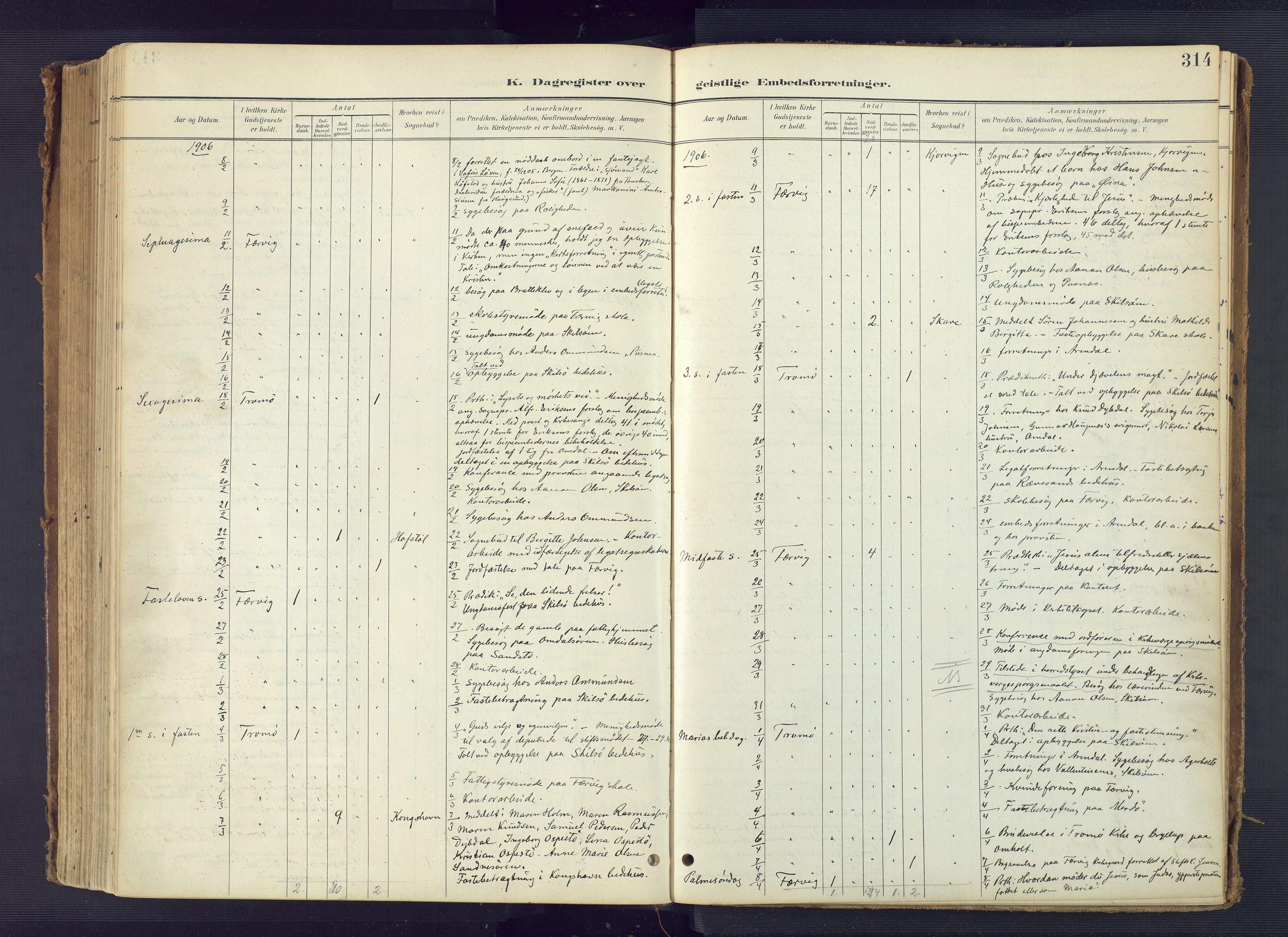 Tromøy sokneprestkontor, AV/SAK-1111-0041/F/Fa/L0010: Parish register (official) no. A 10, 1896-1912, p. 314