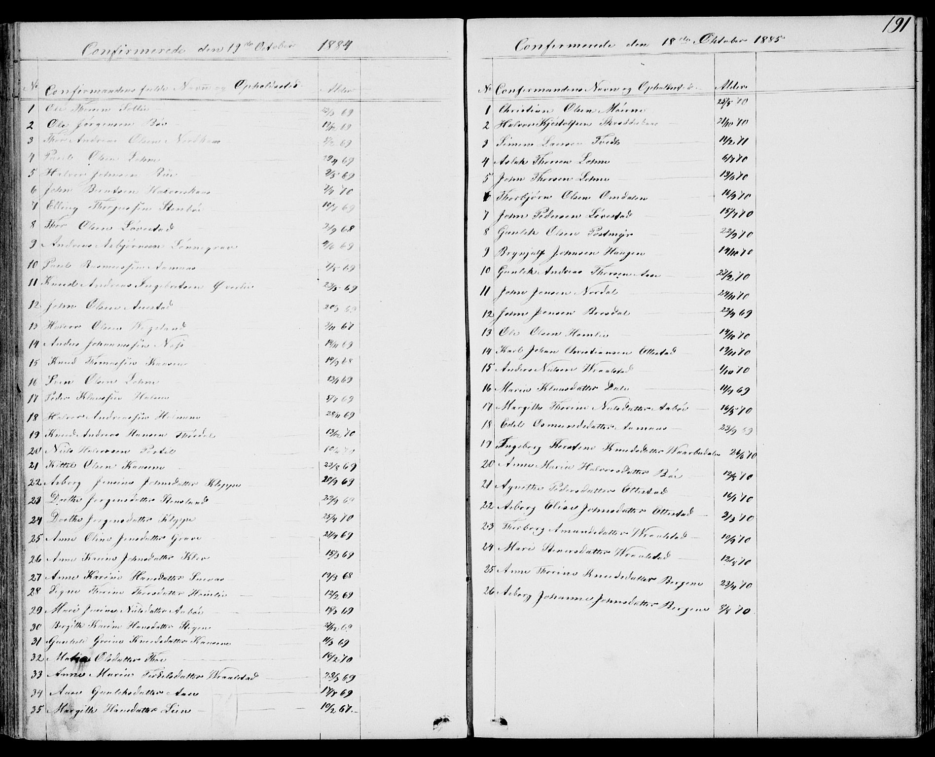Drangedal kirkebøker, SAKO/A-258/G/Gb/L0001: Parish register (copy) no. II 1, 1856-1894, p. 191