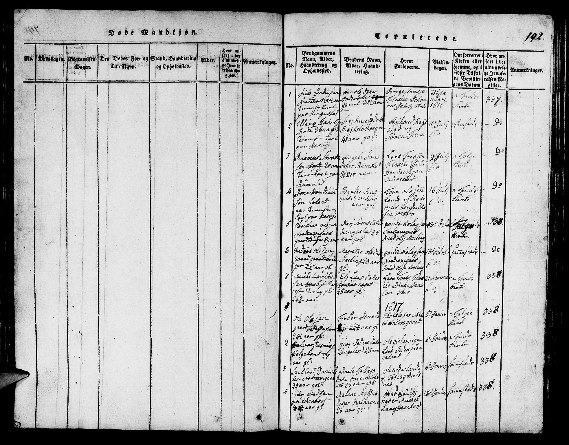 Finnøy sokneprestkontor, SAST/A-101825/H/Ha/Hab/L0001: Parish register (copy) no. B 1, 1816-1856, p. 192