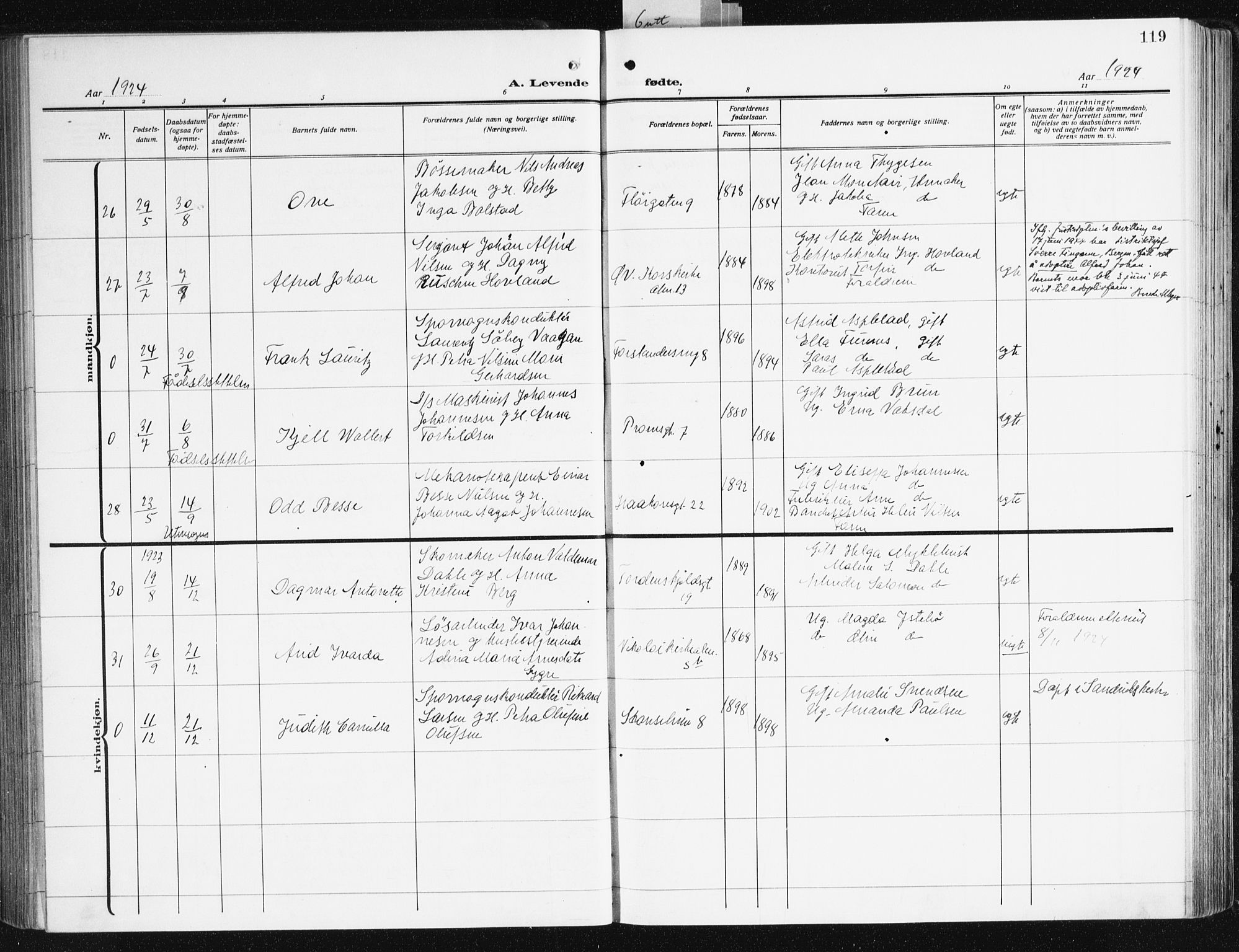 Korskirken sokneprestembete, SAB/A-76101/H/Hab: Parish register (copy) no. B 12, 1917-1942, p. 119