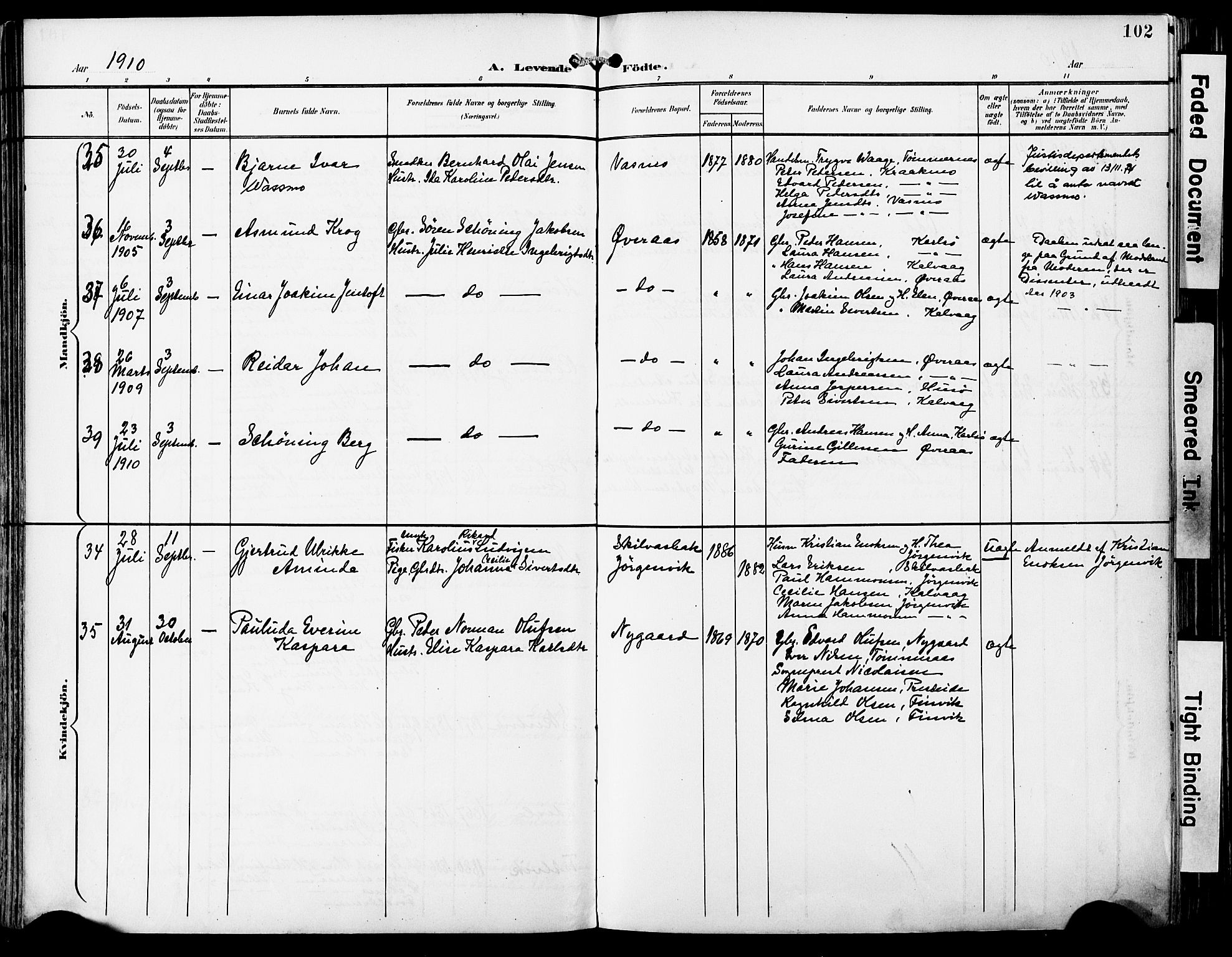 Ministerialprotokoller, klokkerbøker og fødselsregistre - Nordland, AV/SAT-A-1459/859/L0848: Parish register (official) no. 859A08, 1900-1912, p. 102