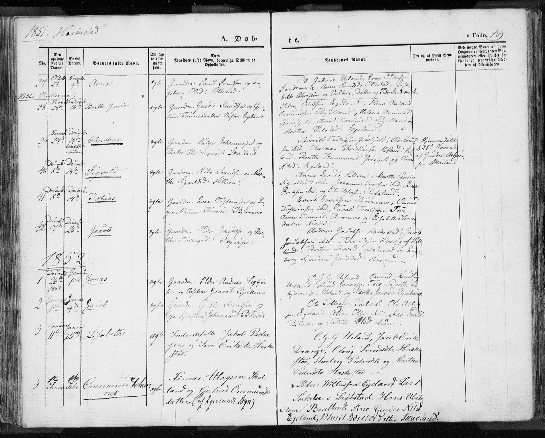 Lund sokneprestkontor, AV/SAST-A-101809/S06/L0007: Parish register (official) no. A 7.1, 1833-1854, p. 139