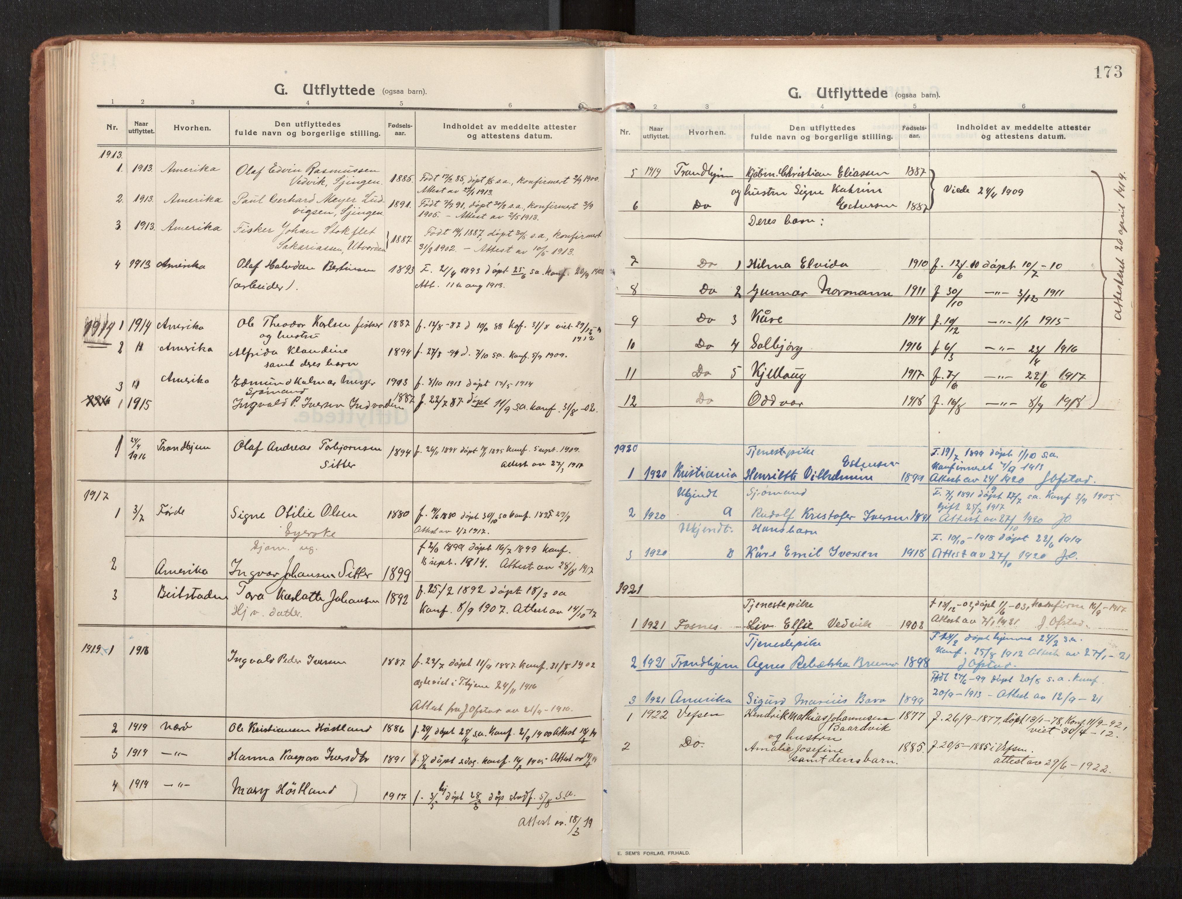 Ministerialprotokoller, klokkerbøker og fødselsregistre - Nord-Trøndelag, AV/SAT-A-1458/772/L0604: Parish register (official) no. 772A02, 1913-1937, p. 173