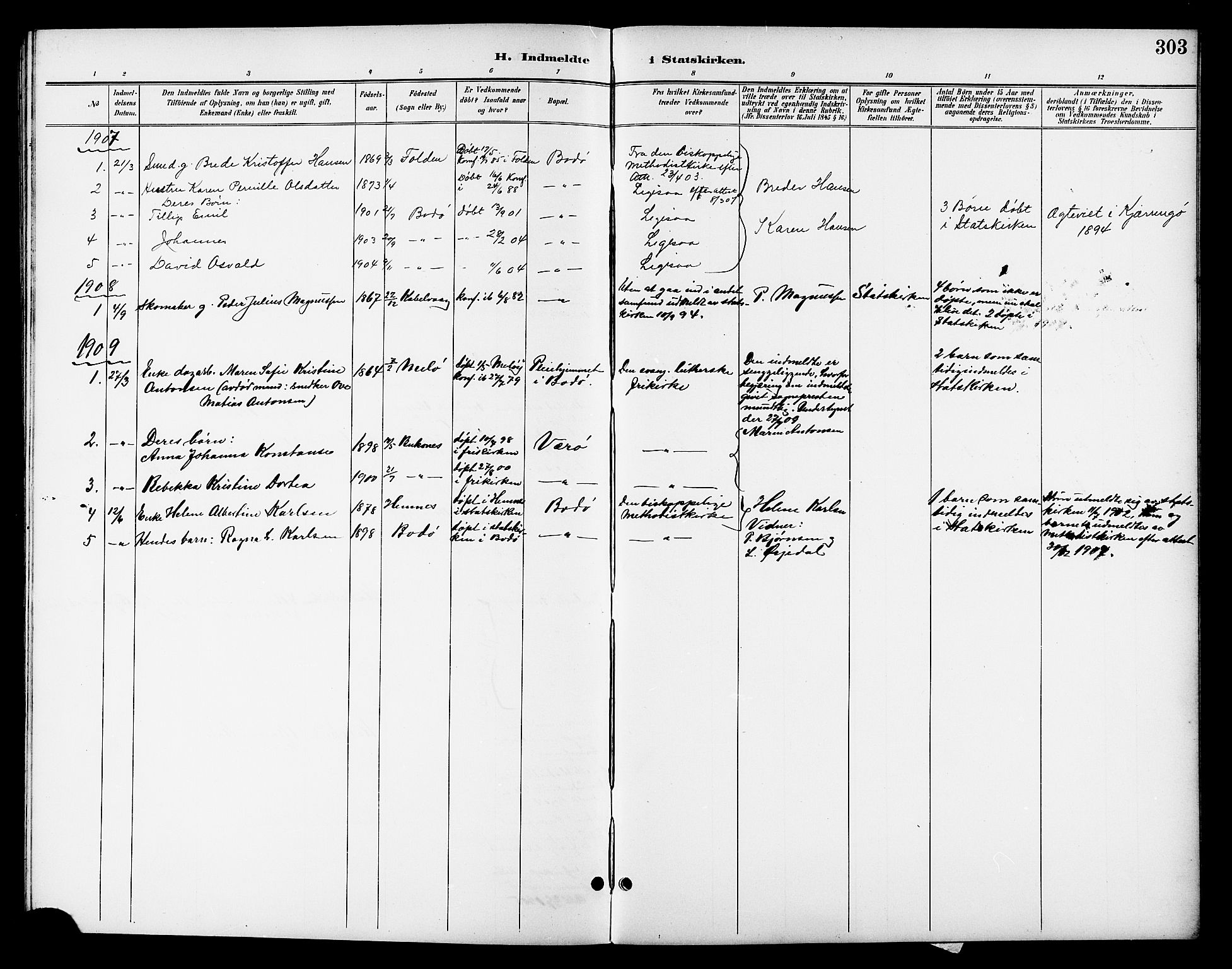 Ministerialprotokoller, klokkerbøker og fødselsregistre - Nordland, AV/SAT-A-1459/801/L0033: Parish register (copy) no. 801C08, 1898-1910, p. 303