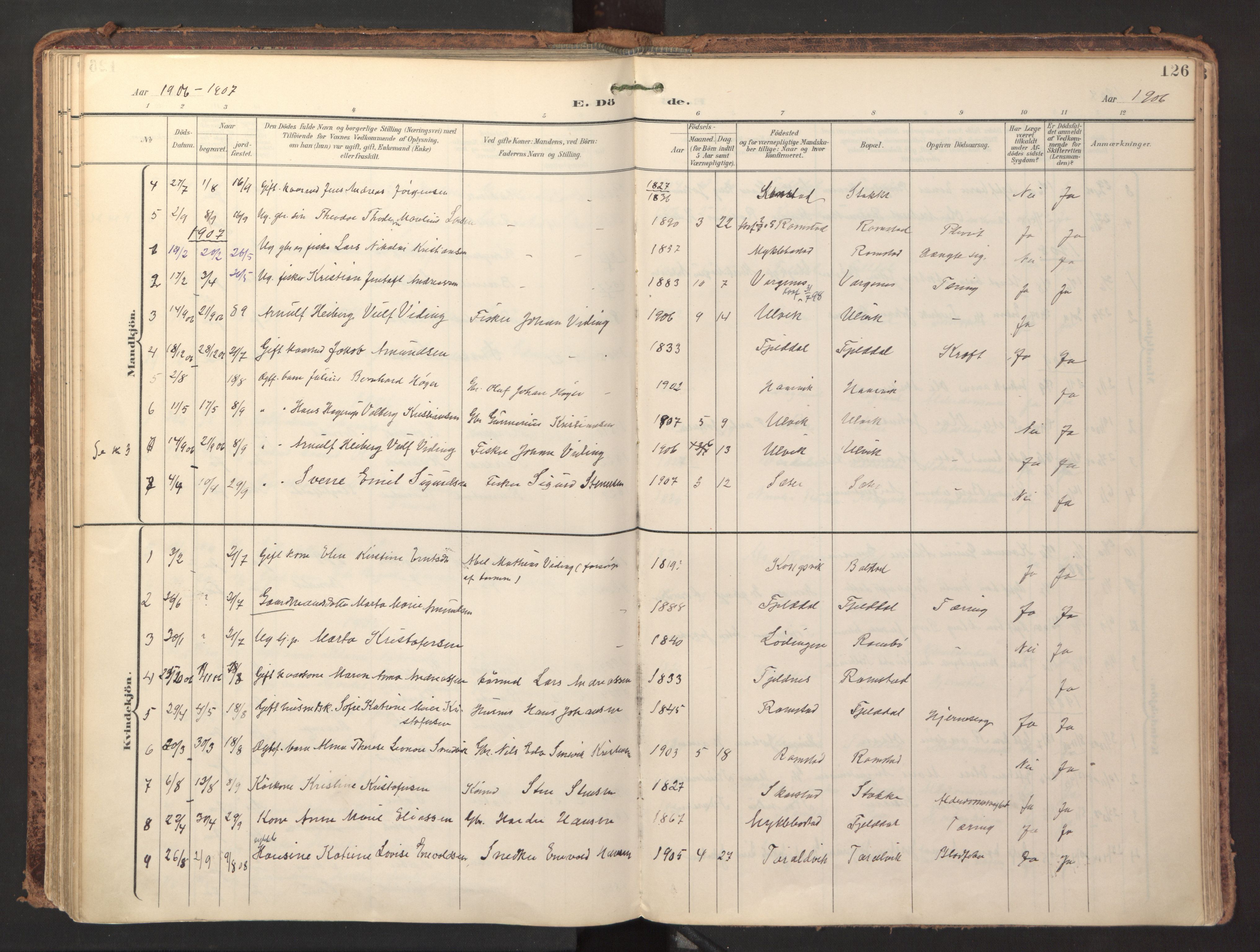 Ministerialprotokoller, klokkerbøker og fødselsregistre - Nordland, AV/SAT-A-1459/865/L0926: Parish register (official) no. 865A04, 1897-1912, p. 126