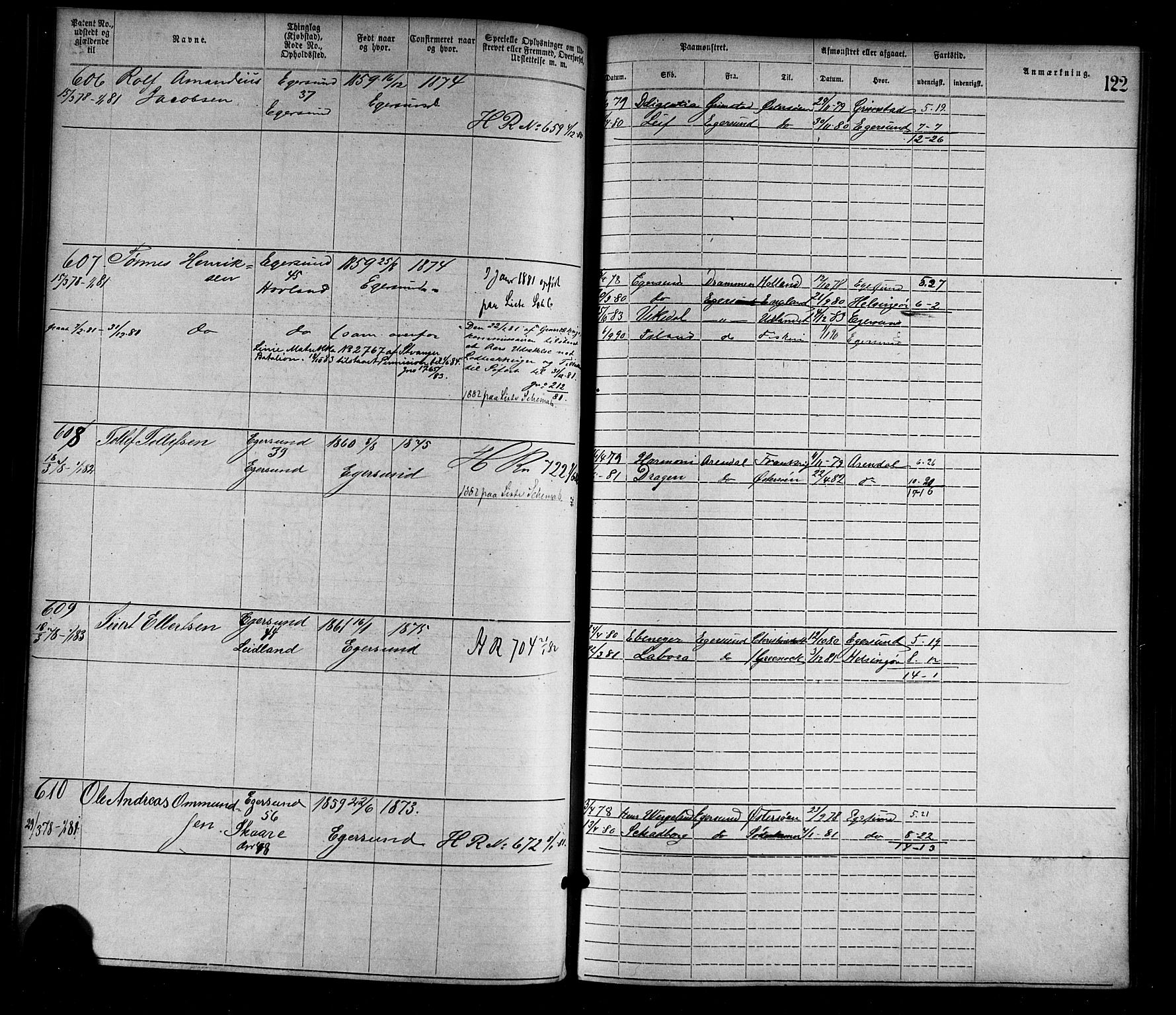Egersund mønstringskrets, SAK/2031-0019/F/Fa/L0001: Annotasjonsrulle nr 1-1440 med register, O-1, 1869-1895, p. 139