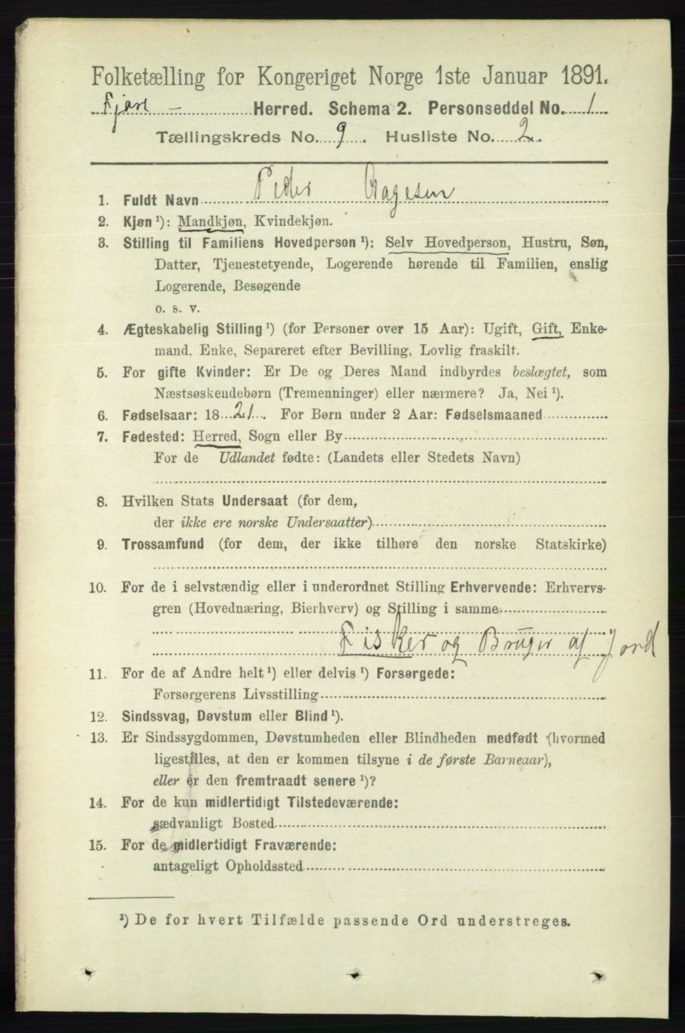 RA, 1891 census for 0923 Fjære, 1891, p. 4203