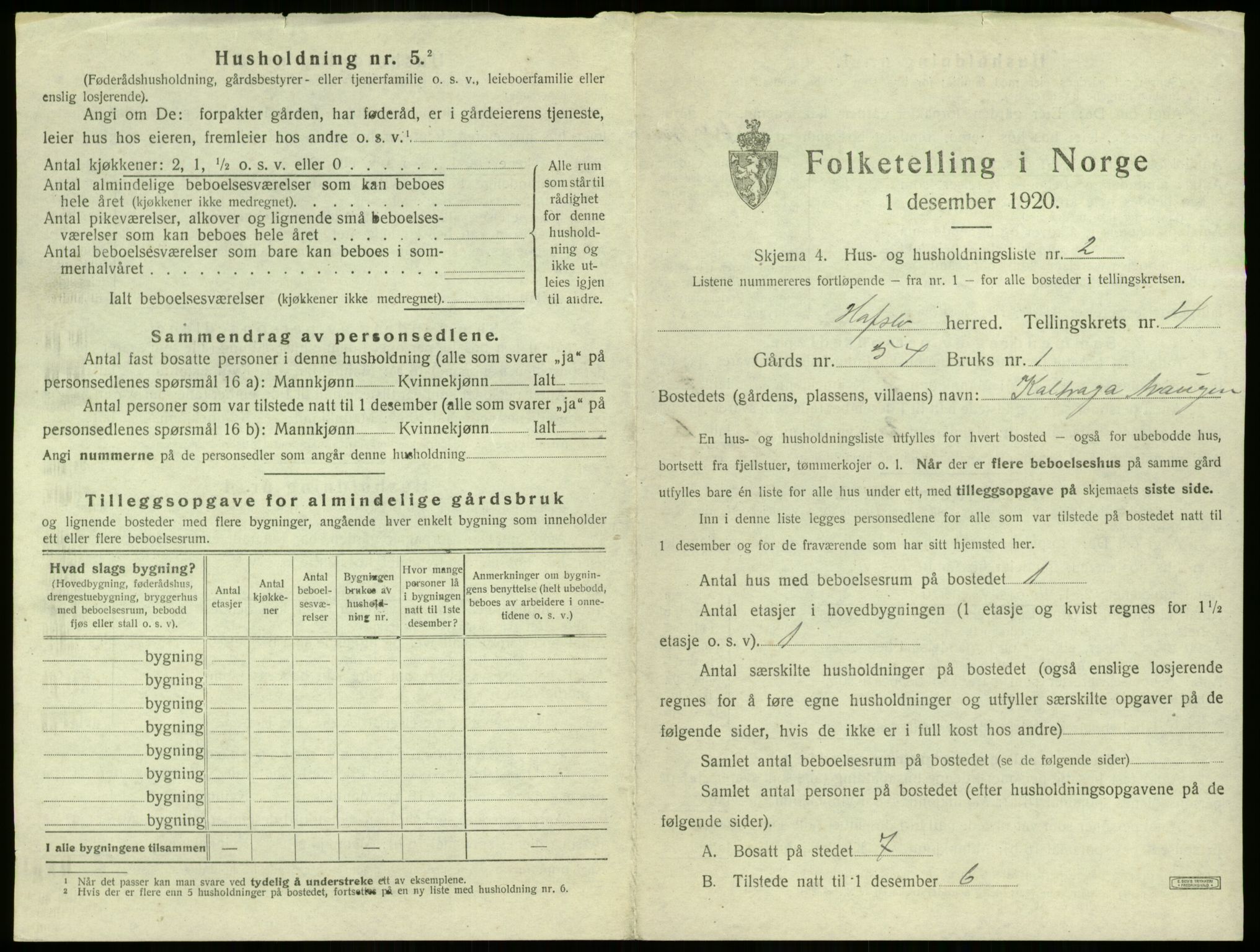 SAB, 1920 census for Hafslo, 1920, p. 303