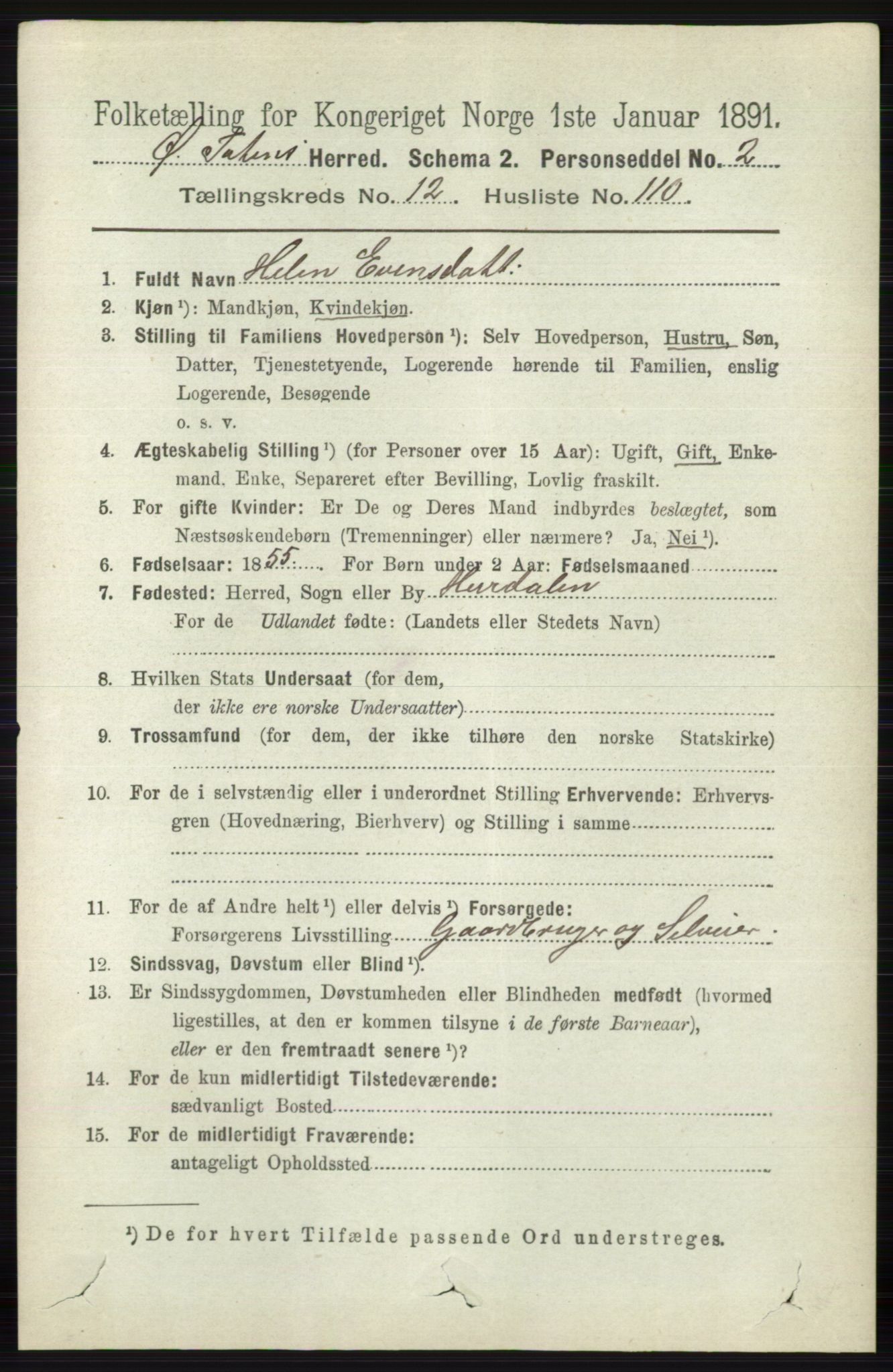 RA, 1891 census for 0528 Østre Toten, 1891, p. 8333