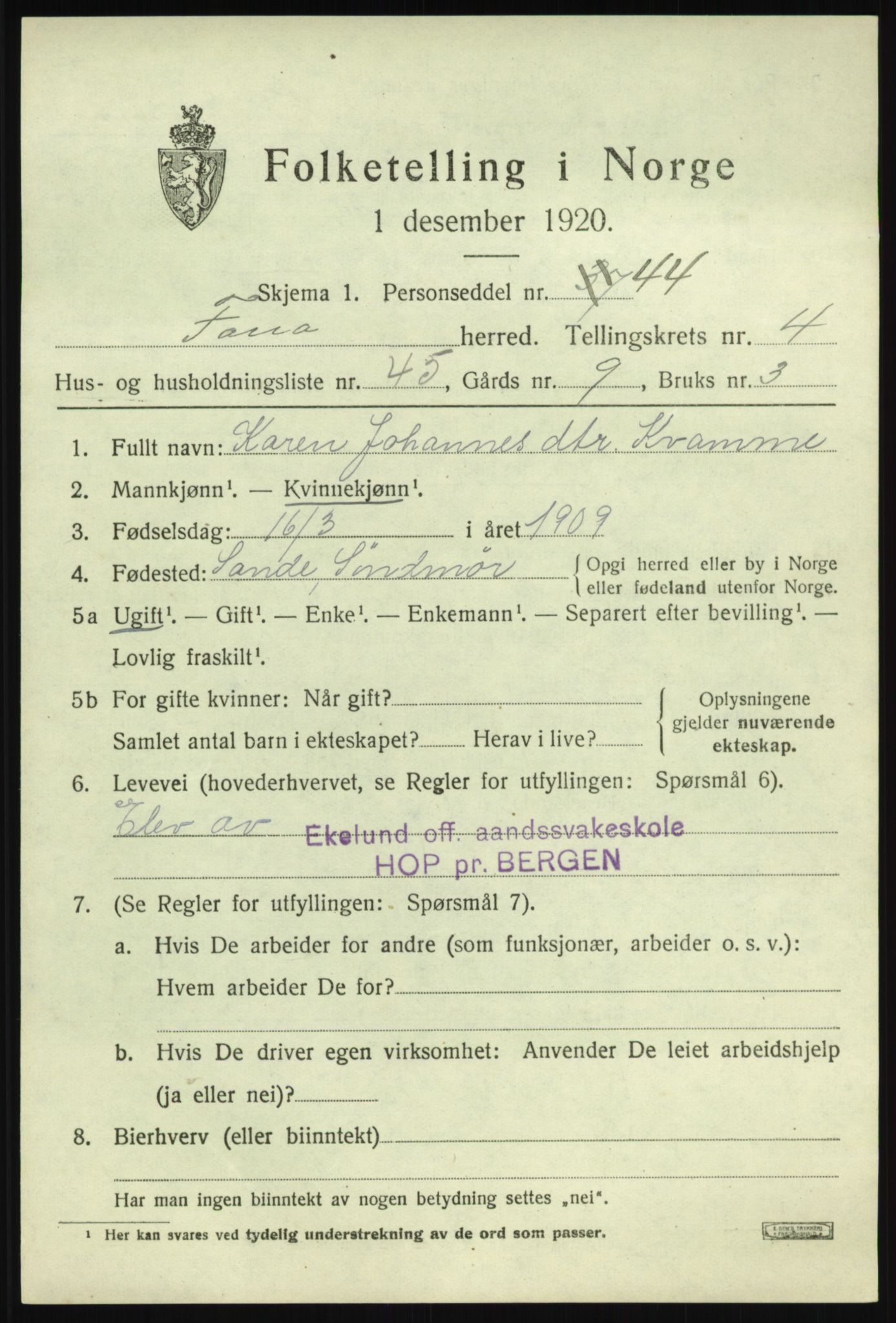 SAB, 1920 census for Fana, 1920, p. 6275