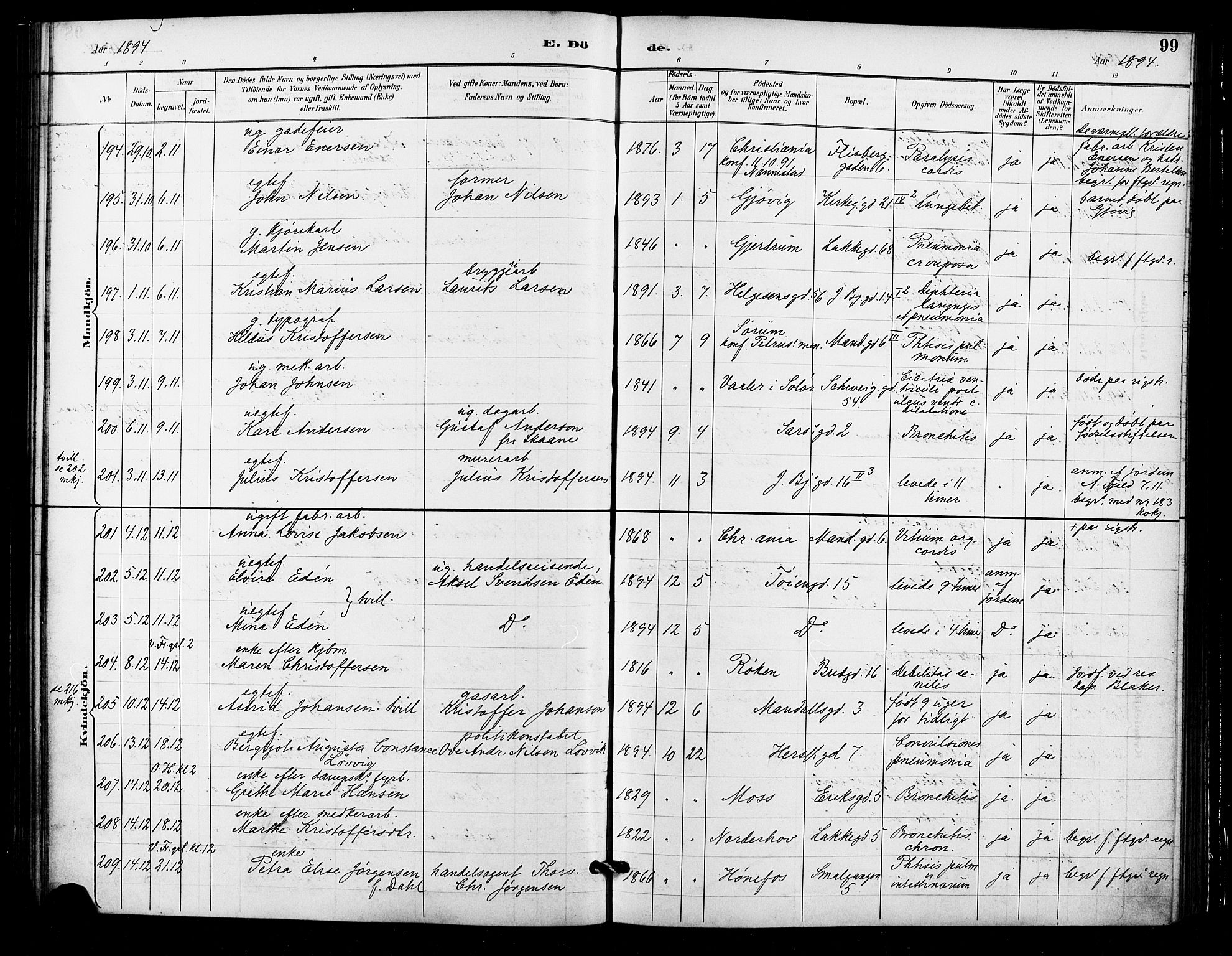 Grønland prestekontor Kirkebøker, AV/SAO-A-10848/F/Fa/L0010: Parish register (official) no. 10, 1891-1898, p. 99