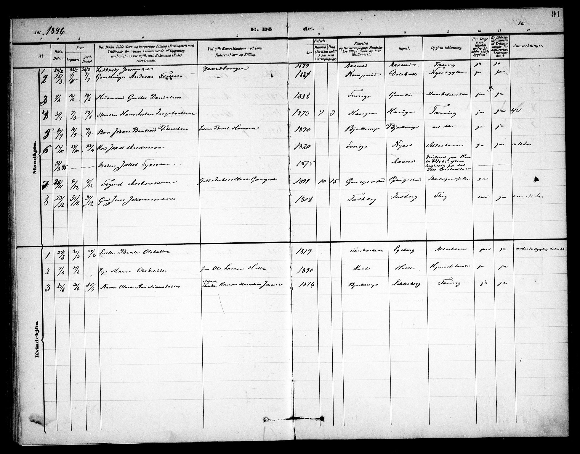 Skjeberg prestekontor Kirkebøker, AV/SAO-A-10923/F/Fb/L0002: Parish register (official) no. II 2, 1895-1910, p. 91