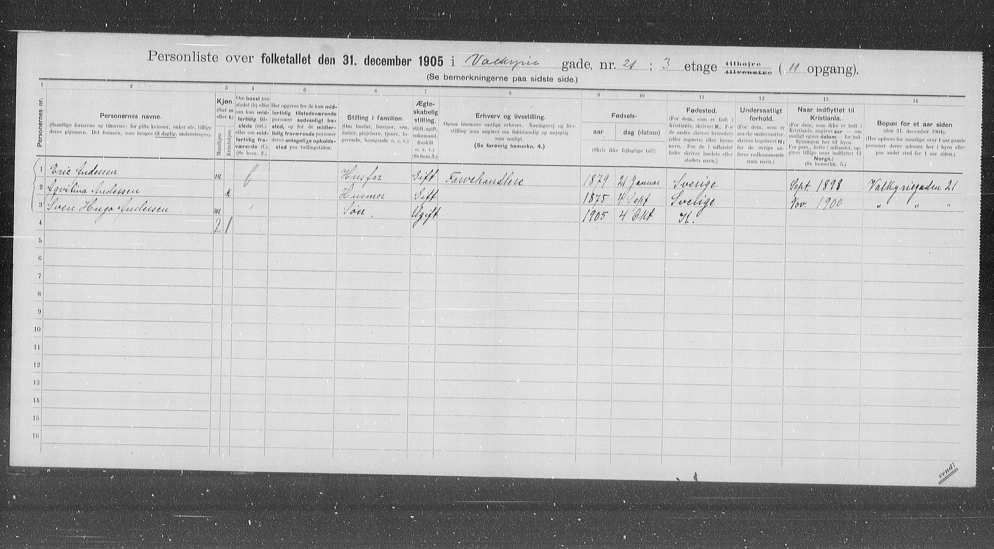 OBA, Municipal Census 1905 for Kristiania, 1905, p. 64273