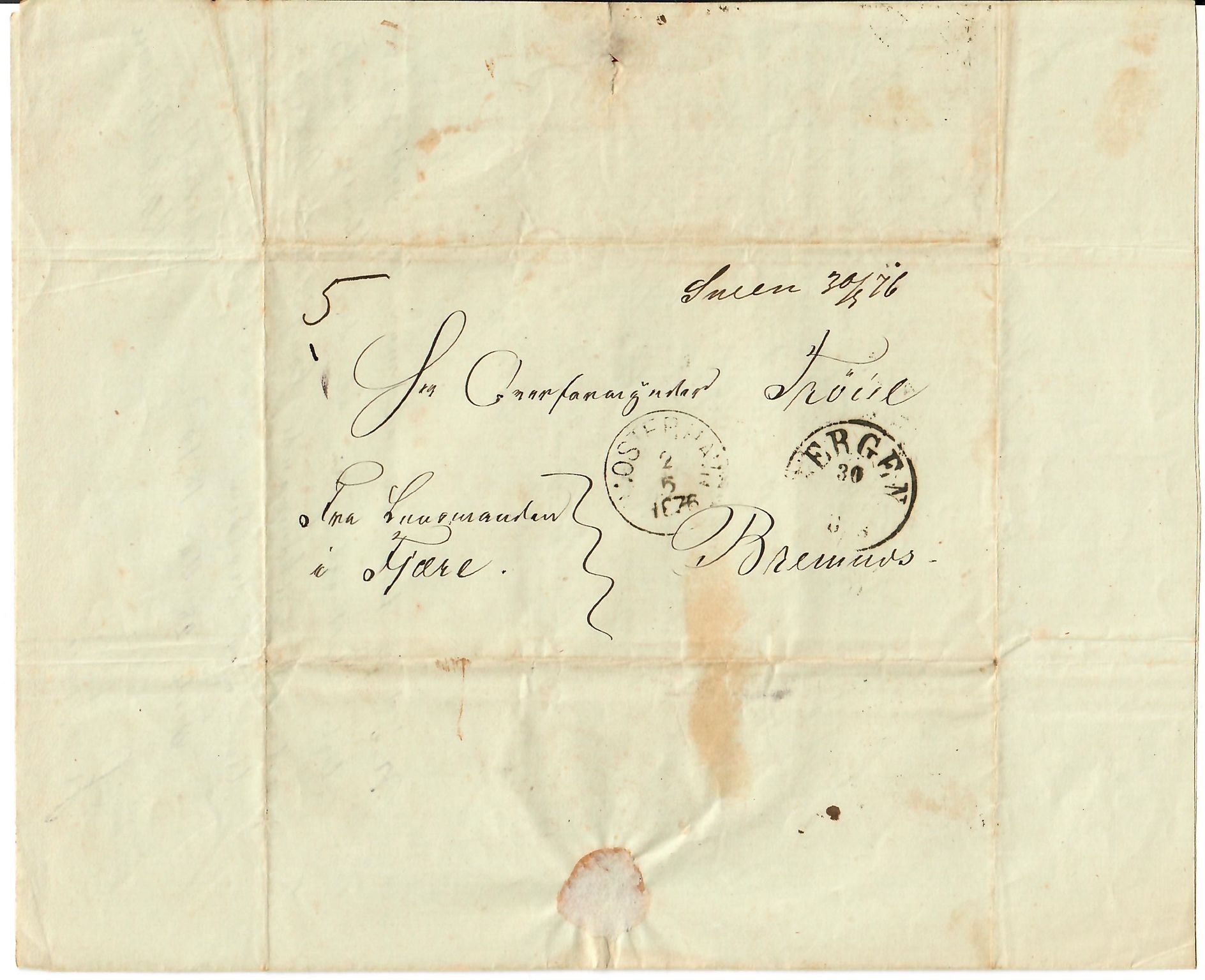 Finnaas kommune. Overformynderiet, IKAH/1218a-812/D/Da/Daa/L0001/0002: Kronologisk ordna korrespondanse / Kronologisk ordna korrespondanse, 1876-1882, p. 5