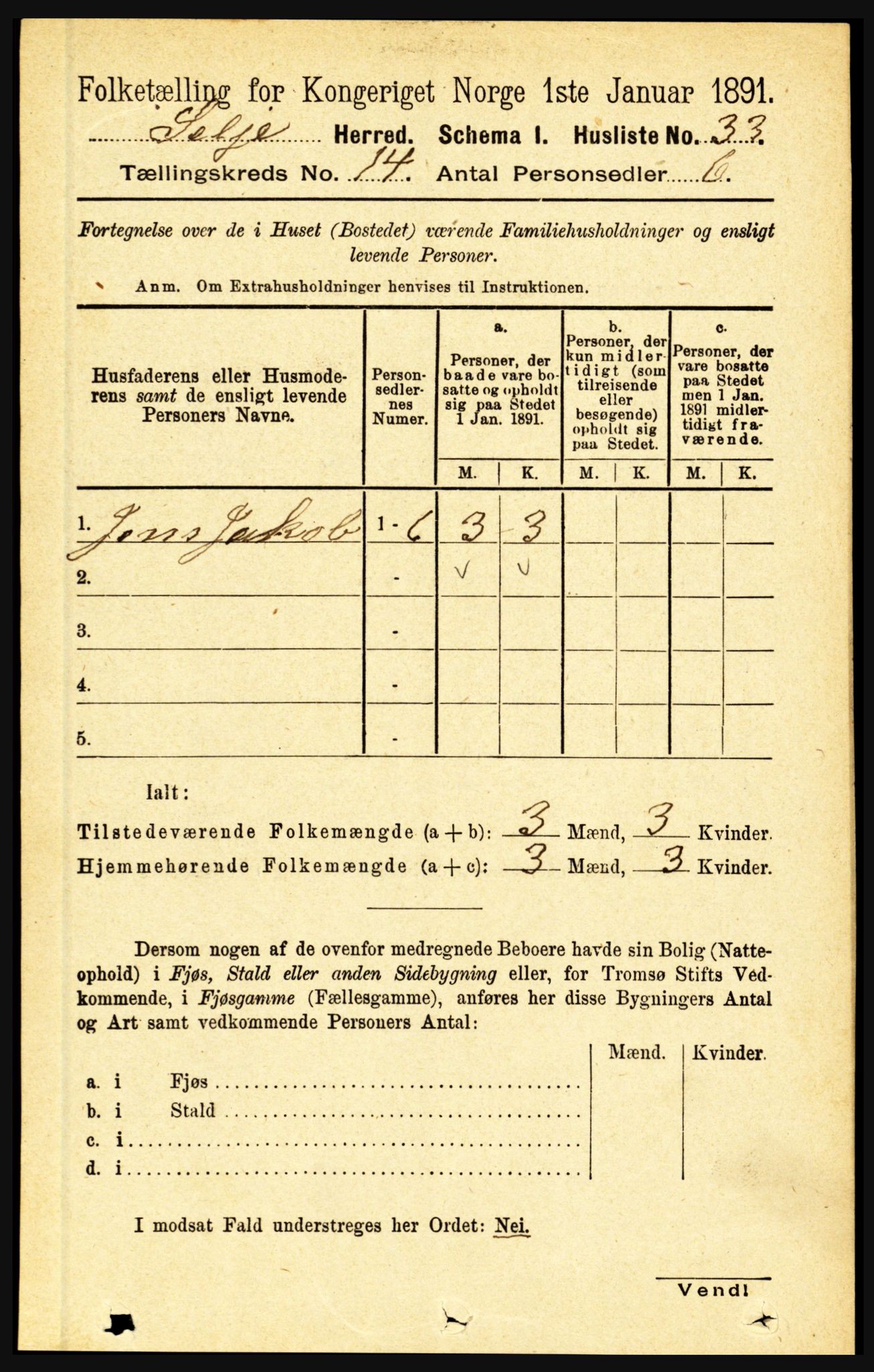 RA, 1891 census for 1441 Selje, 1891, p. 4432