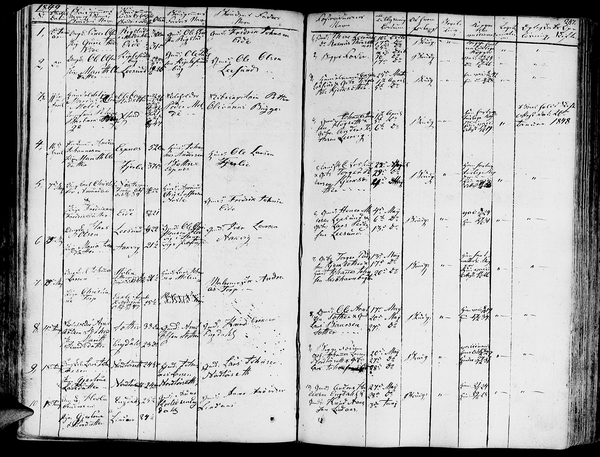 Ministerialprotokoller, klokkerbøker og fødselsregistre - Møre og Romsdal, SAT/A-1454/578/L0904: Parish register (official) no. 578A03, 1836-1858, p. 287
