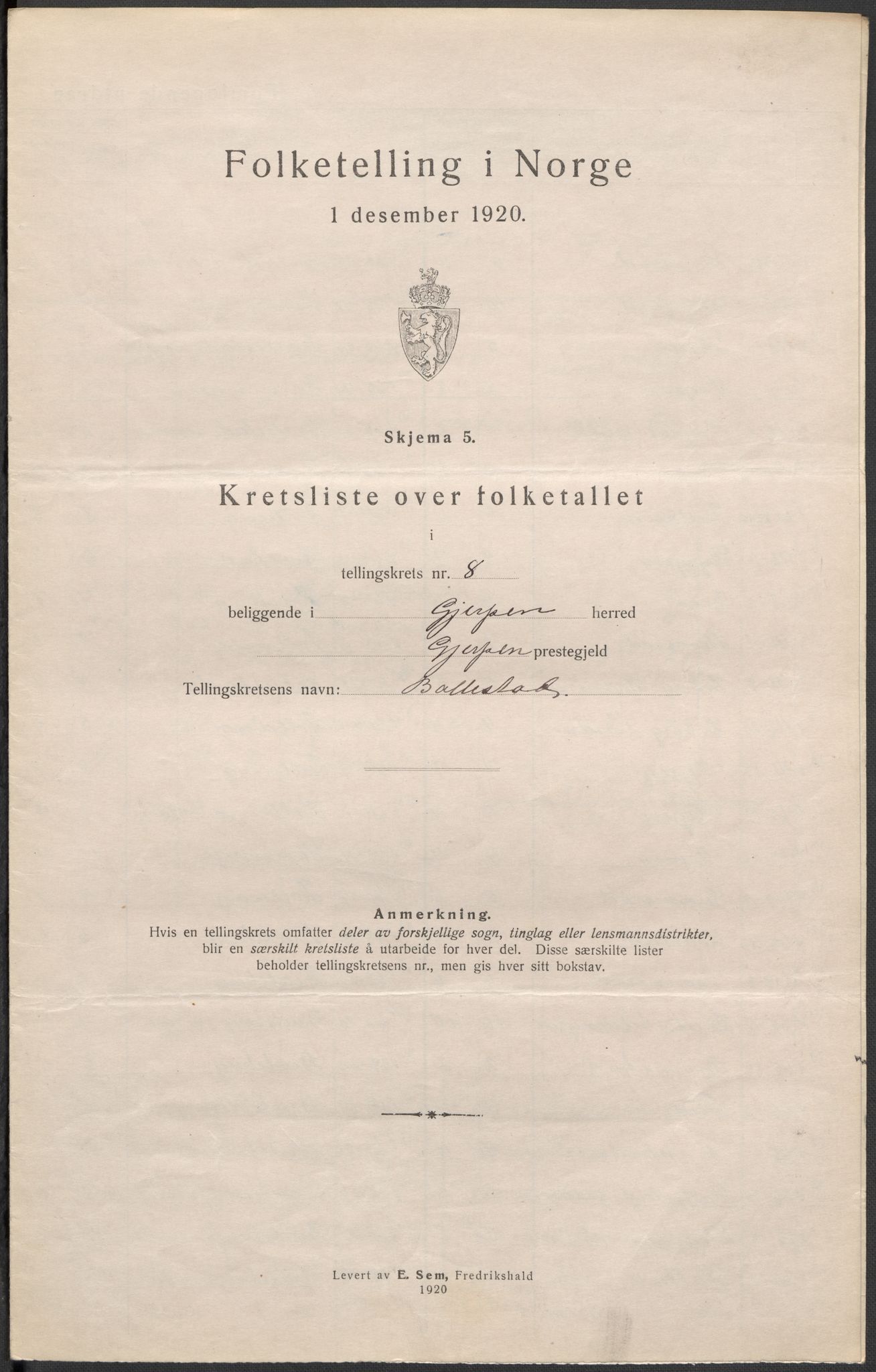 SAKO, 1920 census for Gjerpen, 1920, p. 30