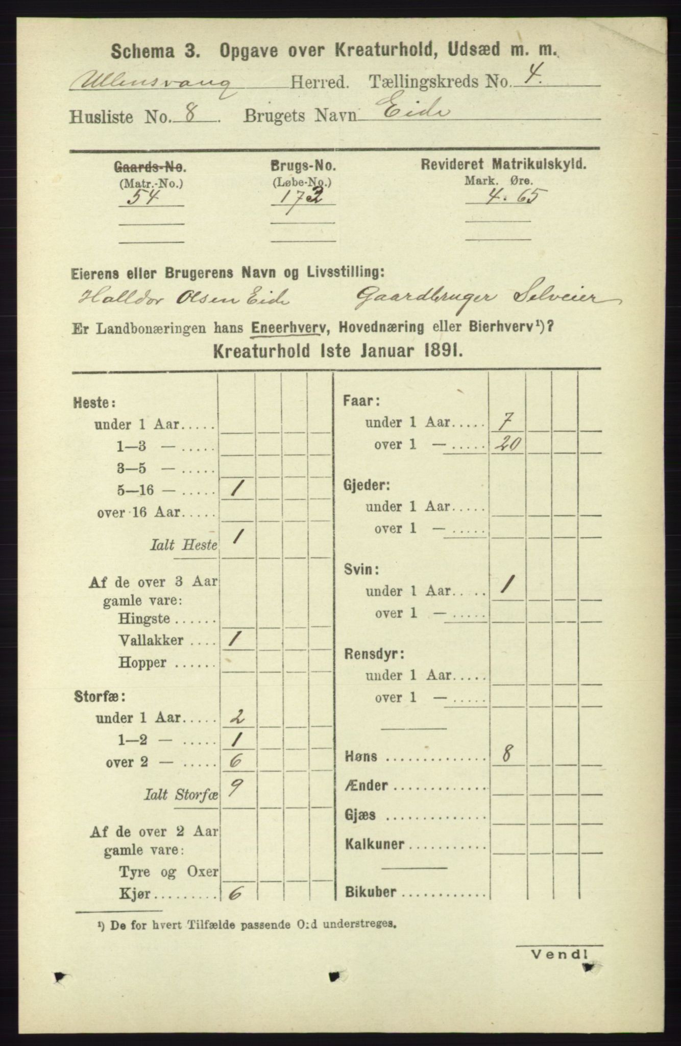 RA, 1891 census for 1230 Ullensvang, 1891, p. 6920