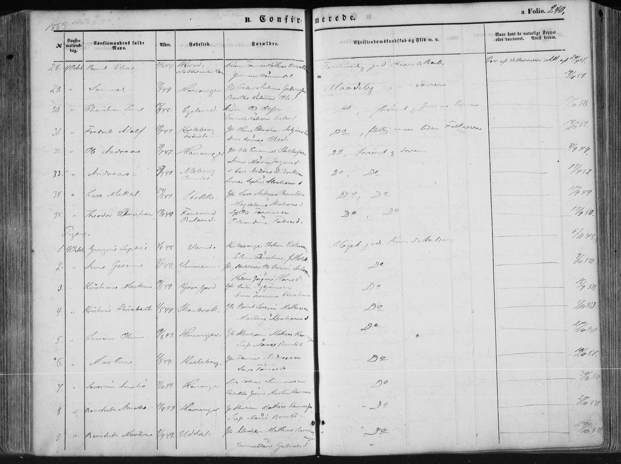 Lista sokneprestkontor, AV/SAK-1111-0027/F/Fa/L0011: Parish register (official) no. A 11, 1861-1878, p. 240