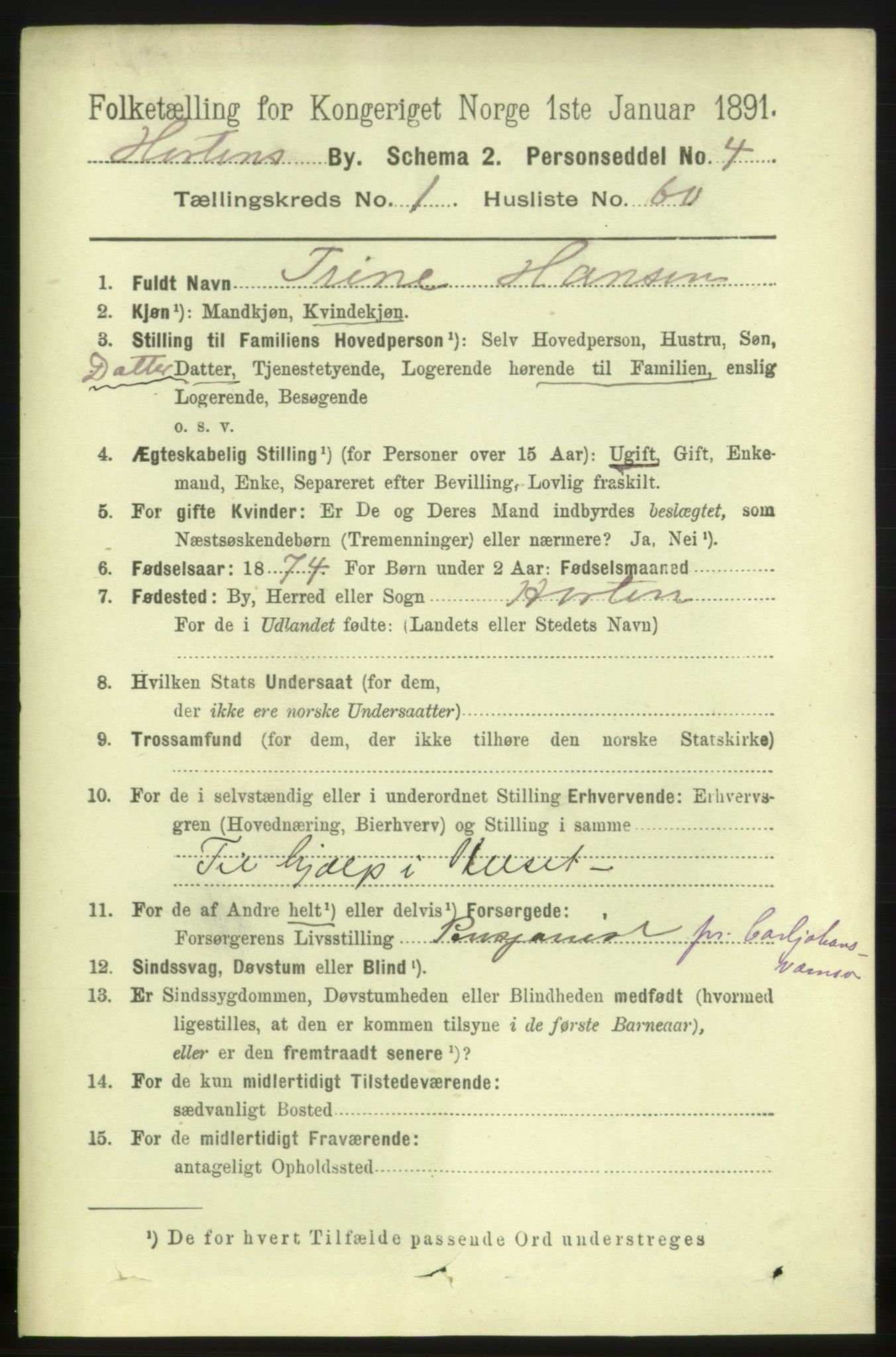 RA, 1891 census for 0703 Horten, 1891, p. 2065