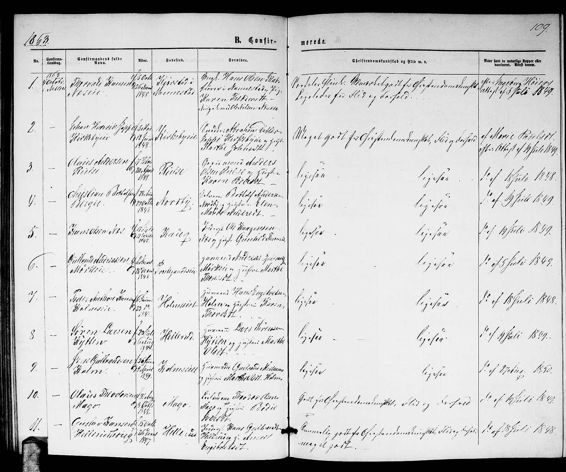 Nittedal prestekontor Kirkebøker, SAO/A-10365a/G/Gb/L0001: Parish register (copy) no. II 1, 1859-1878, p. 109