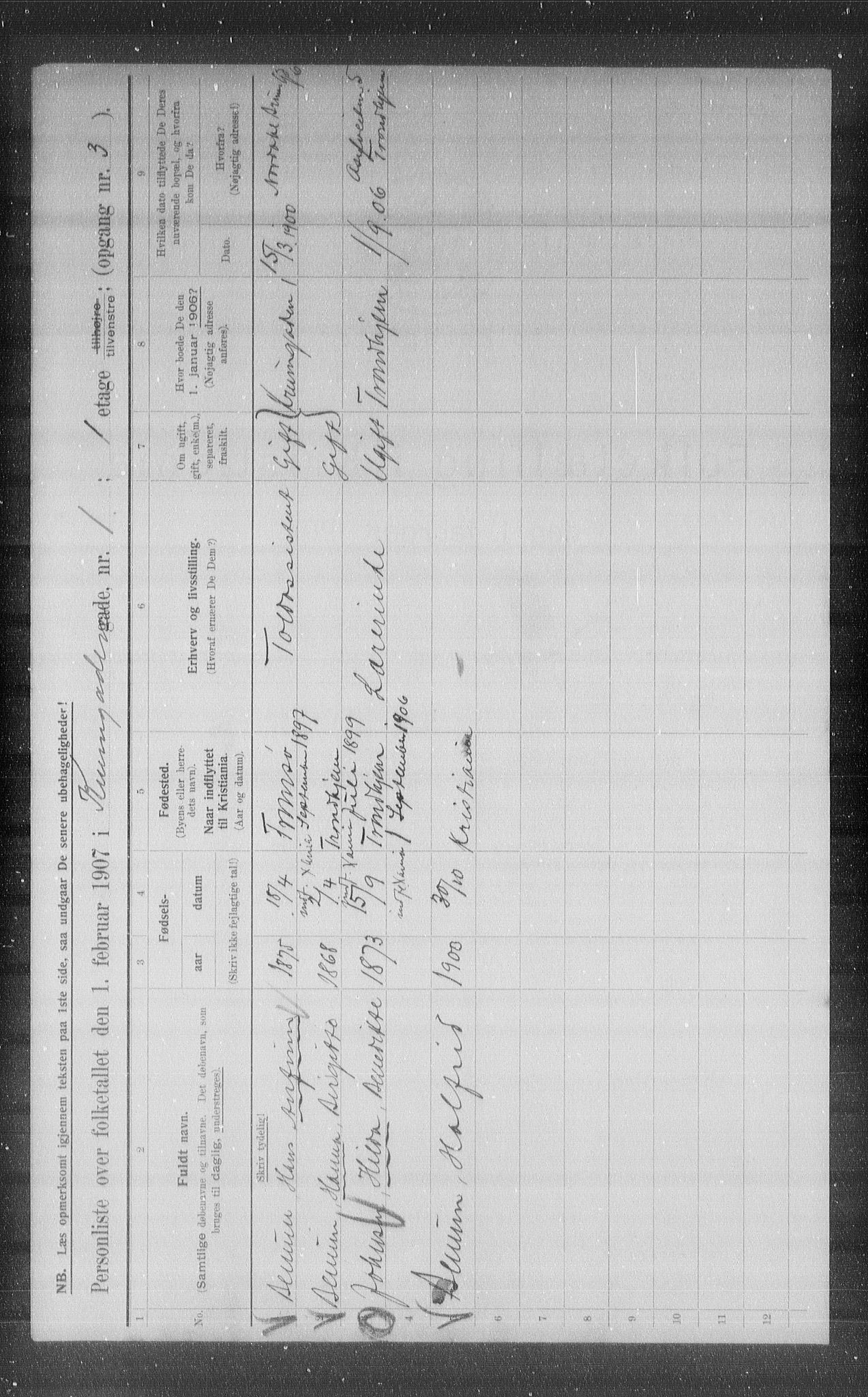 OBA, Municipal Census 1907 for Kristiania, 1907, p. 27941