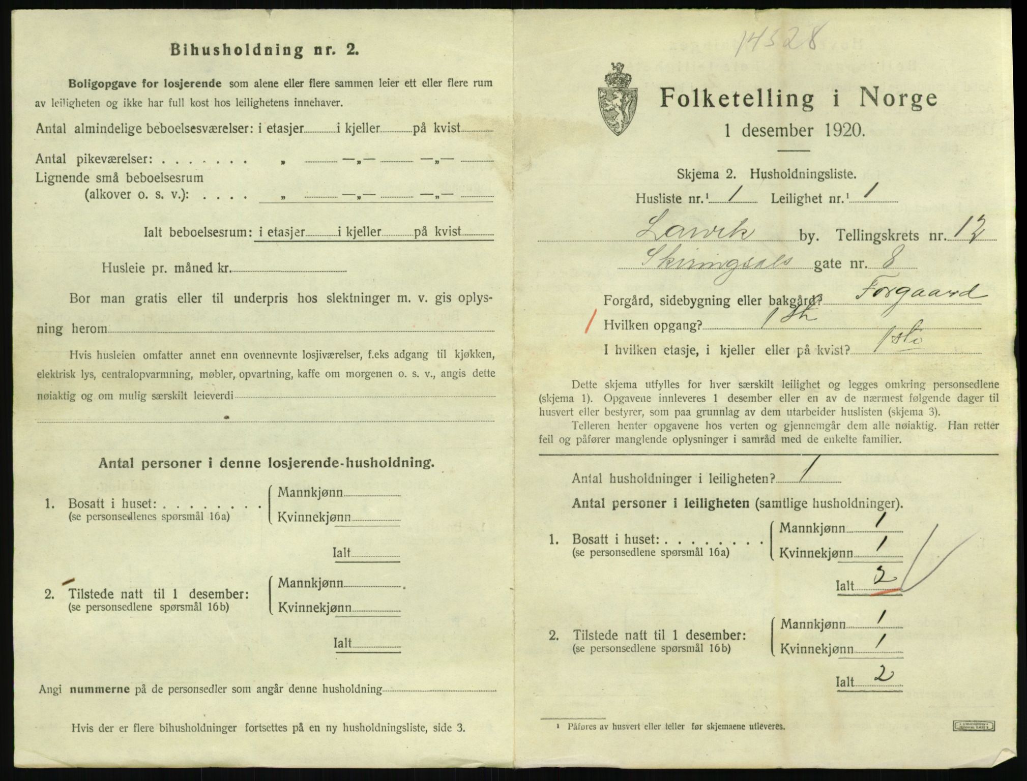 SAKO, 1920 census for Larvik, 1920, p. 8378