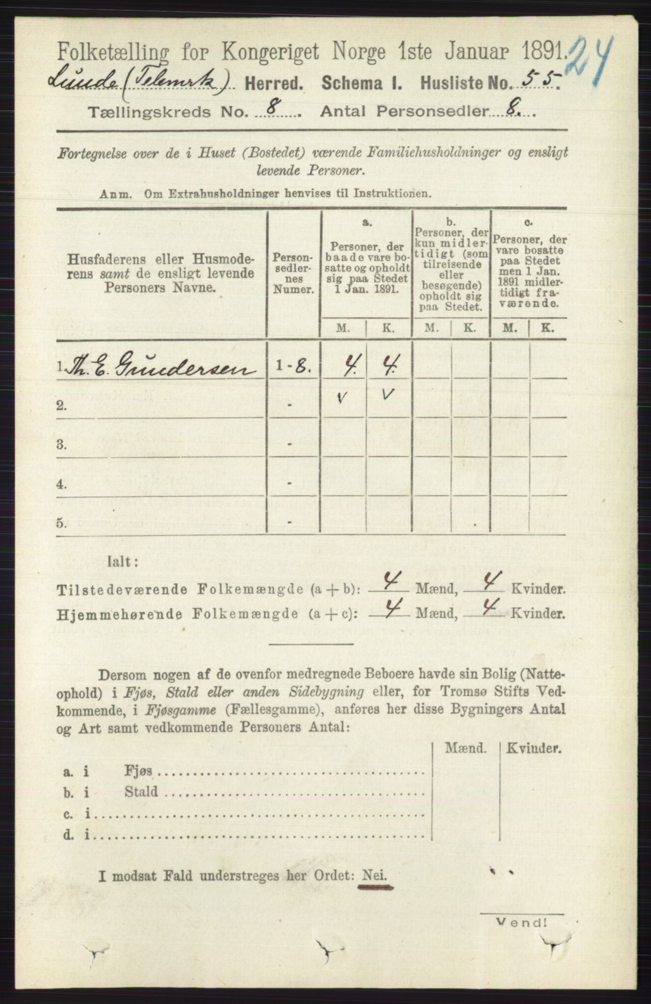 RA, 1891 census for 0820 Lunde, 1891, p. 2368