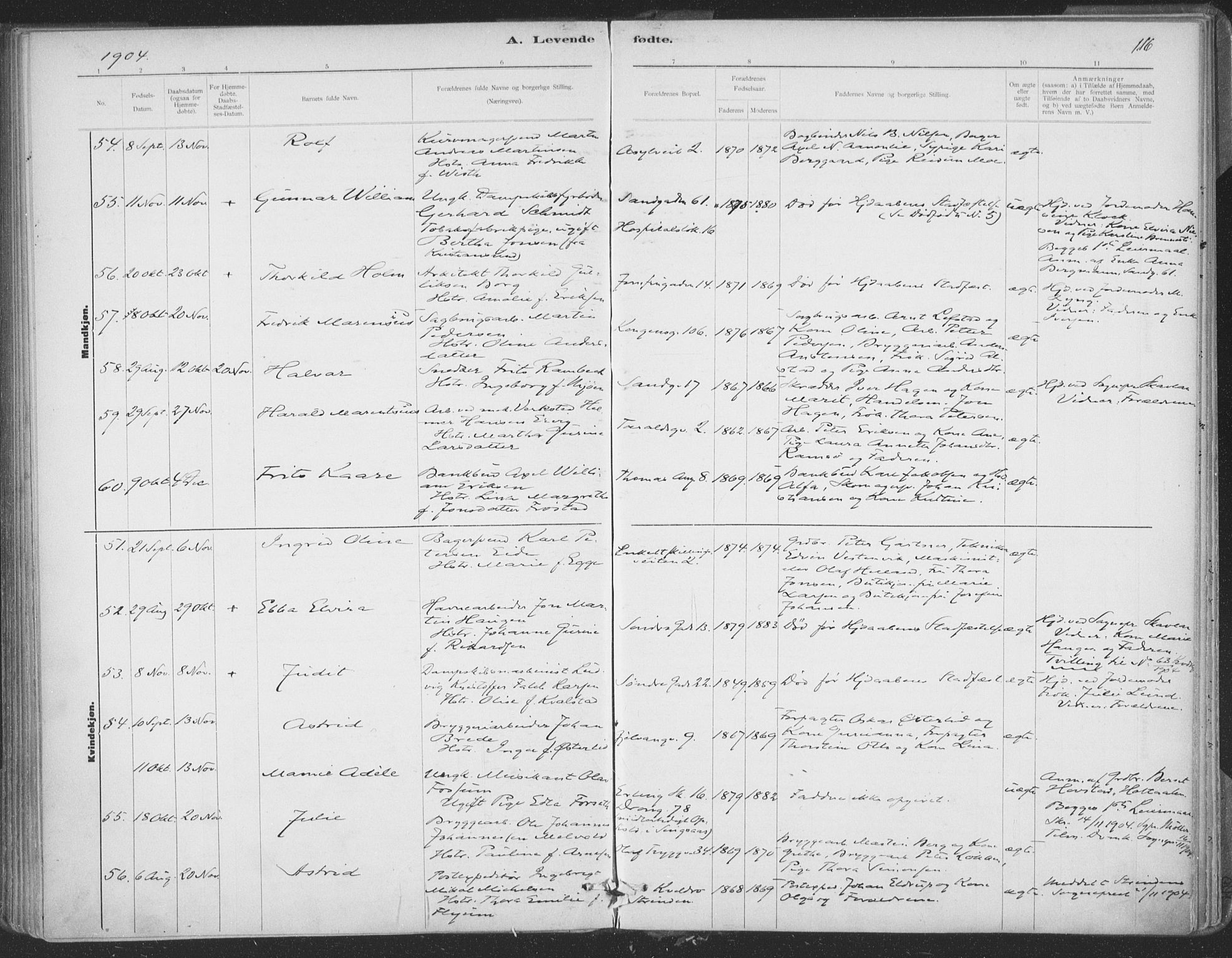 Ministerialprotokoller, klokkerbøker og fødselsregistre - Sør-Trøndelag, AV/SAT-A-1456/602/L0122: Parish register (official) no. 602A20, 1892-1908, p. 116