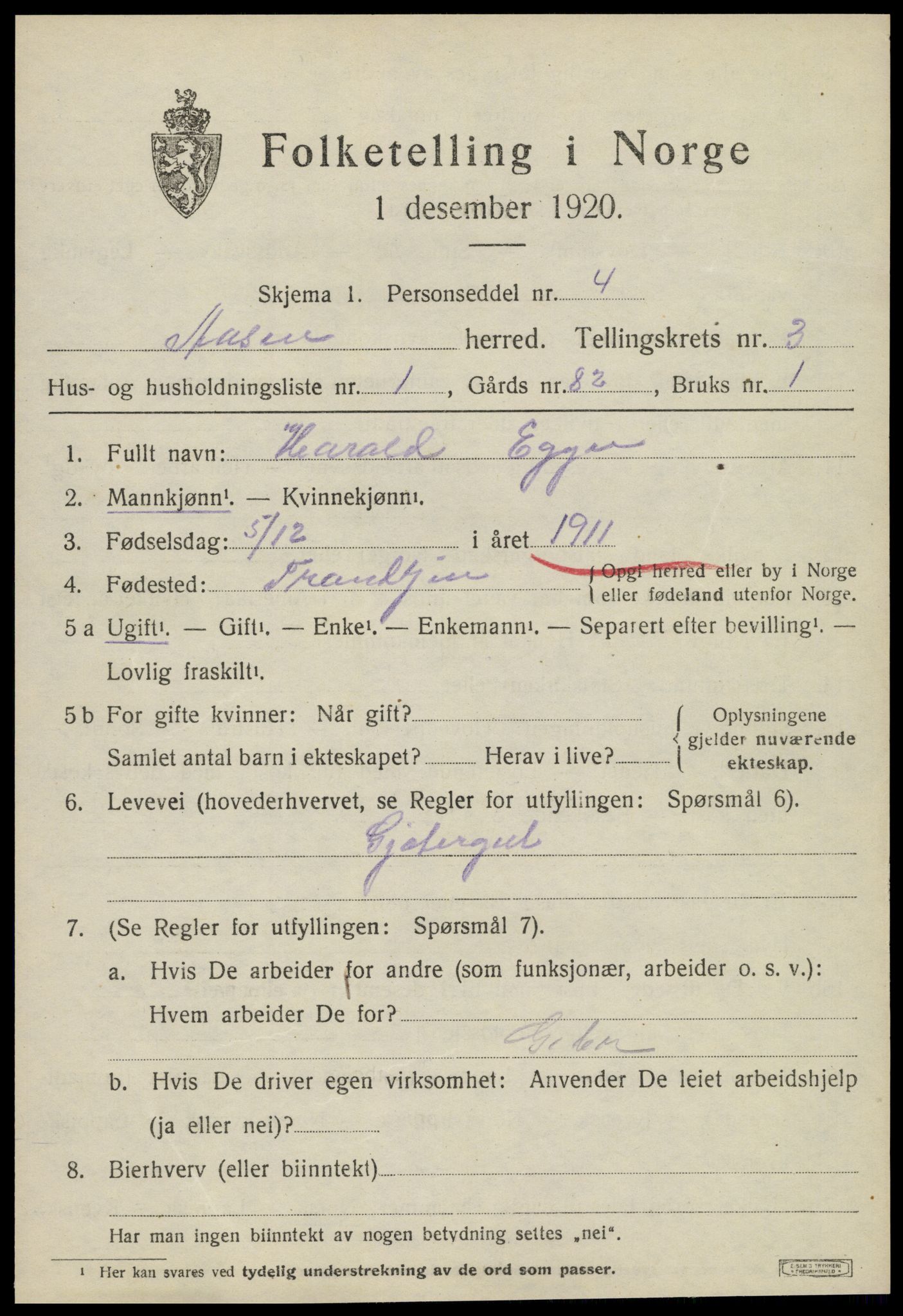 SAT, 1920 census for Åsen, 1920, p. 2068