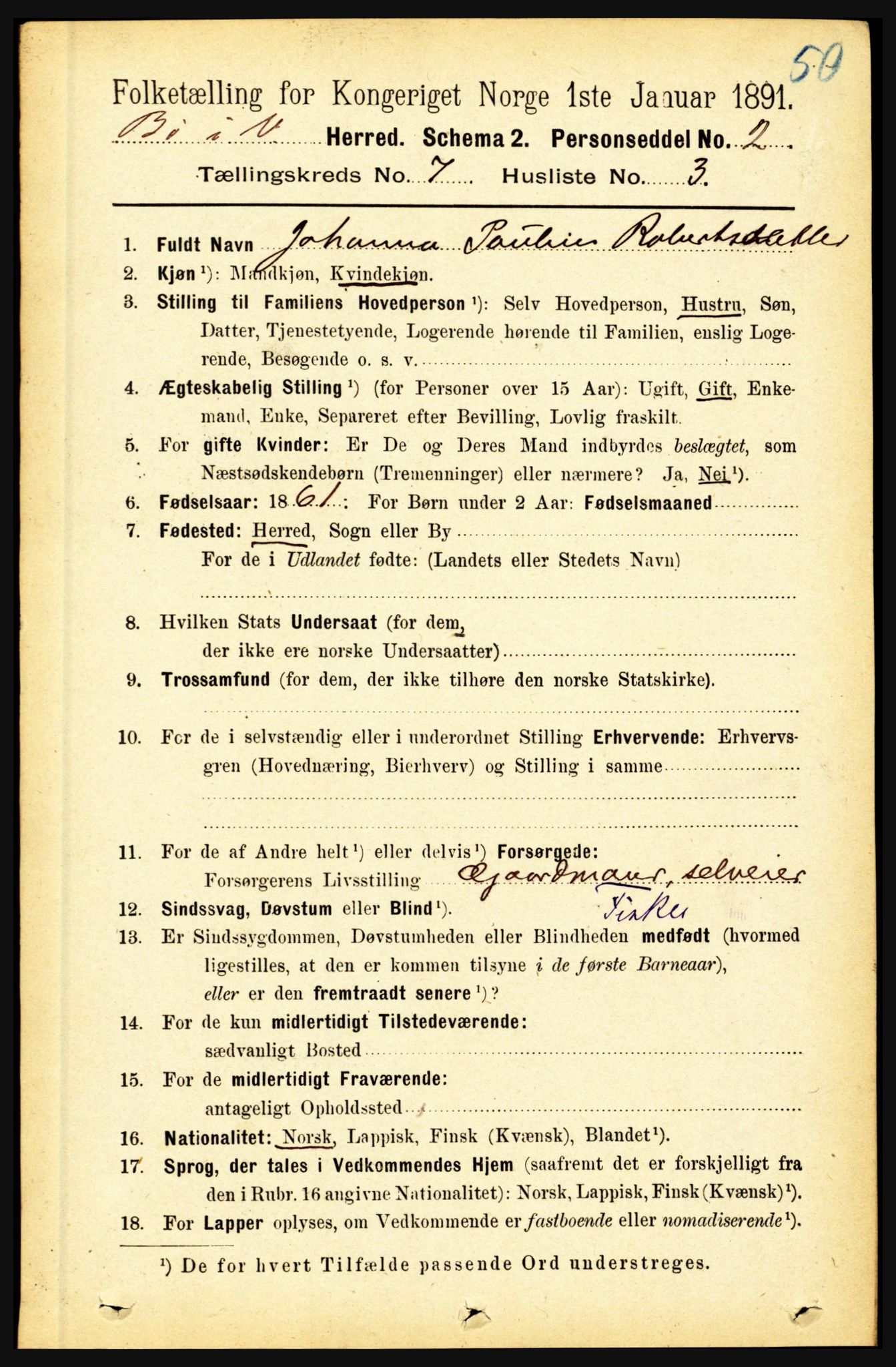 RA, 1891 census for 1867 Bø, 1891, p. 2504