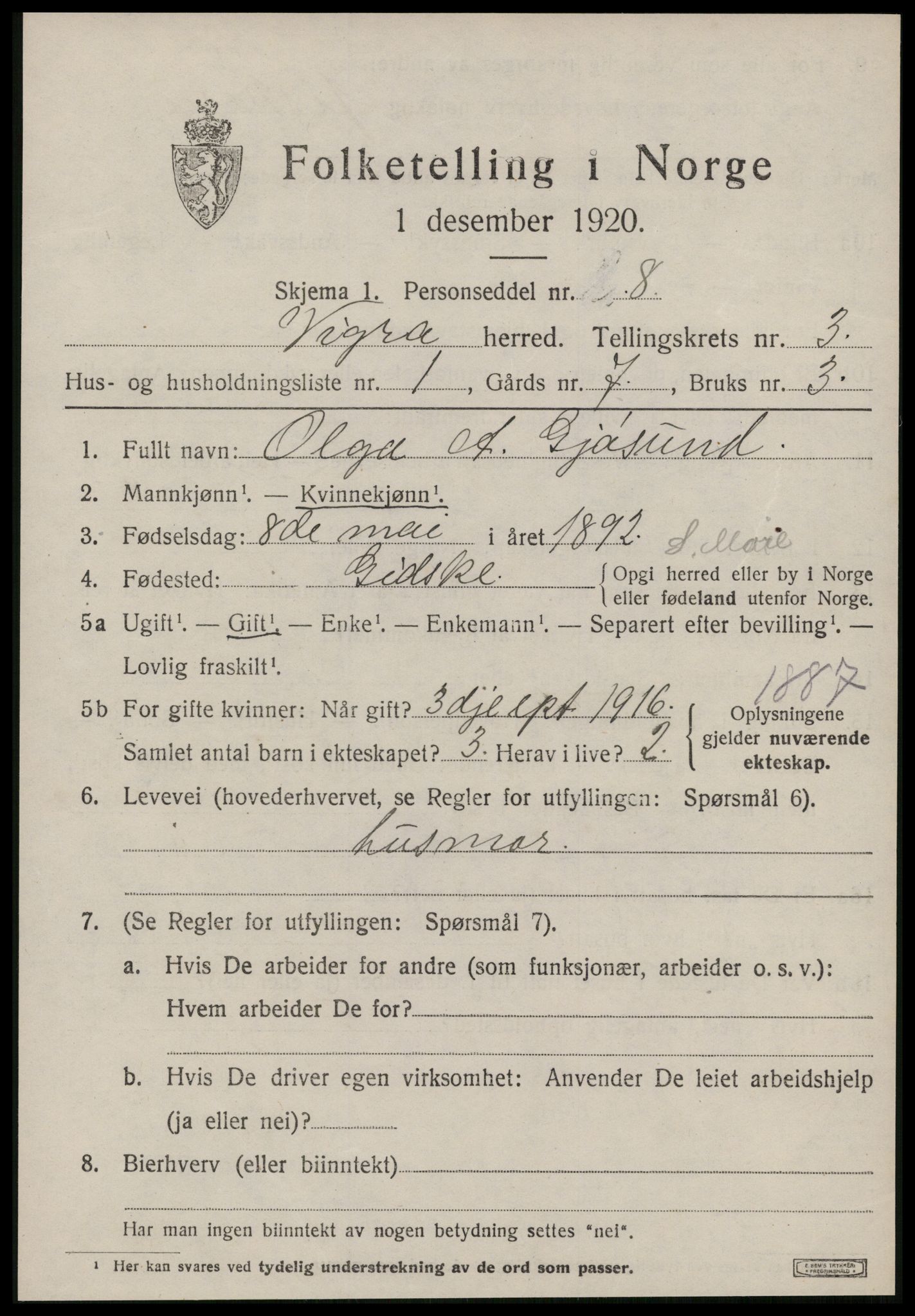 SAT, 1920 census for Vigra, 1920, p. 1264