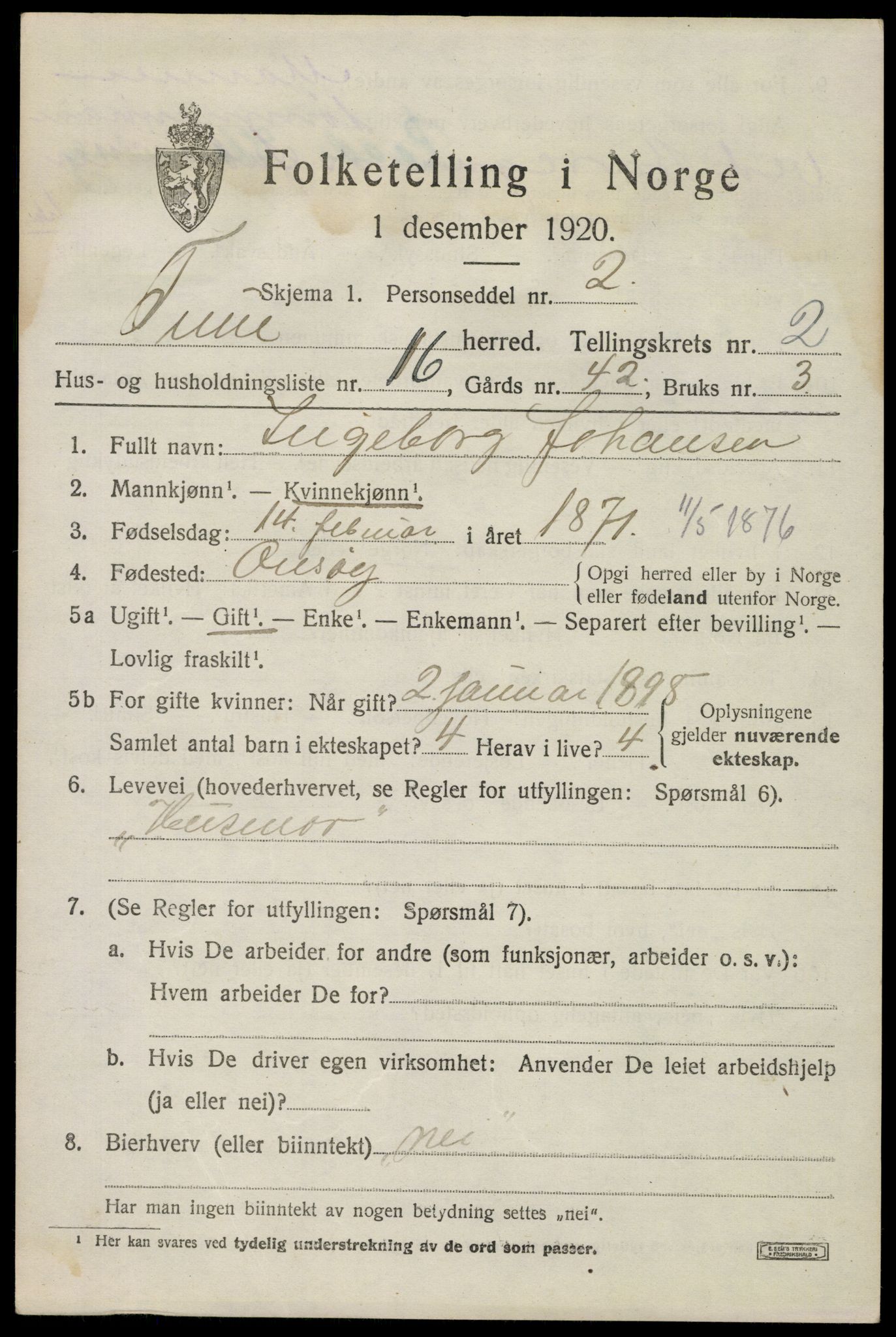 SAO, 1920 census for Tune, 1920, p. 3044