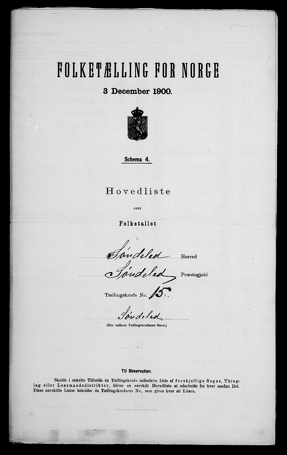 SAK, 1900 census for Søndeled, 1900, p. 72