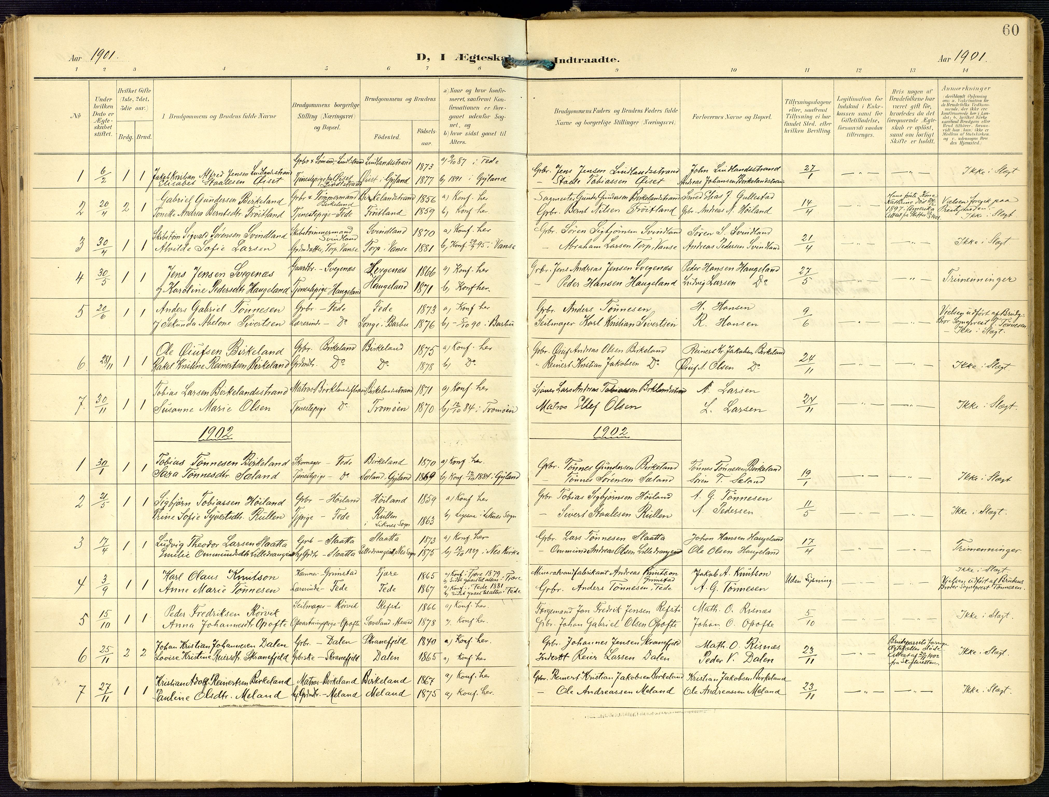 Kvinesdal sokneprestkontor, SAK/1111-0026/F/Fa/Faa/L0005: Parish register (official) no. A 5, 1898-1915, p. 60