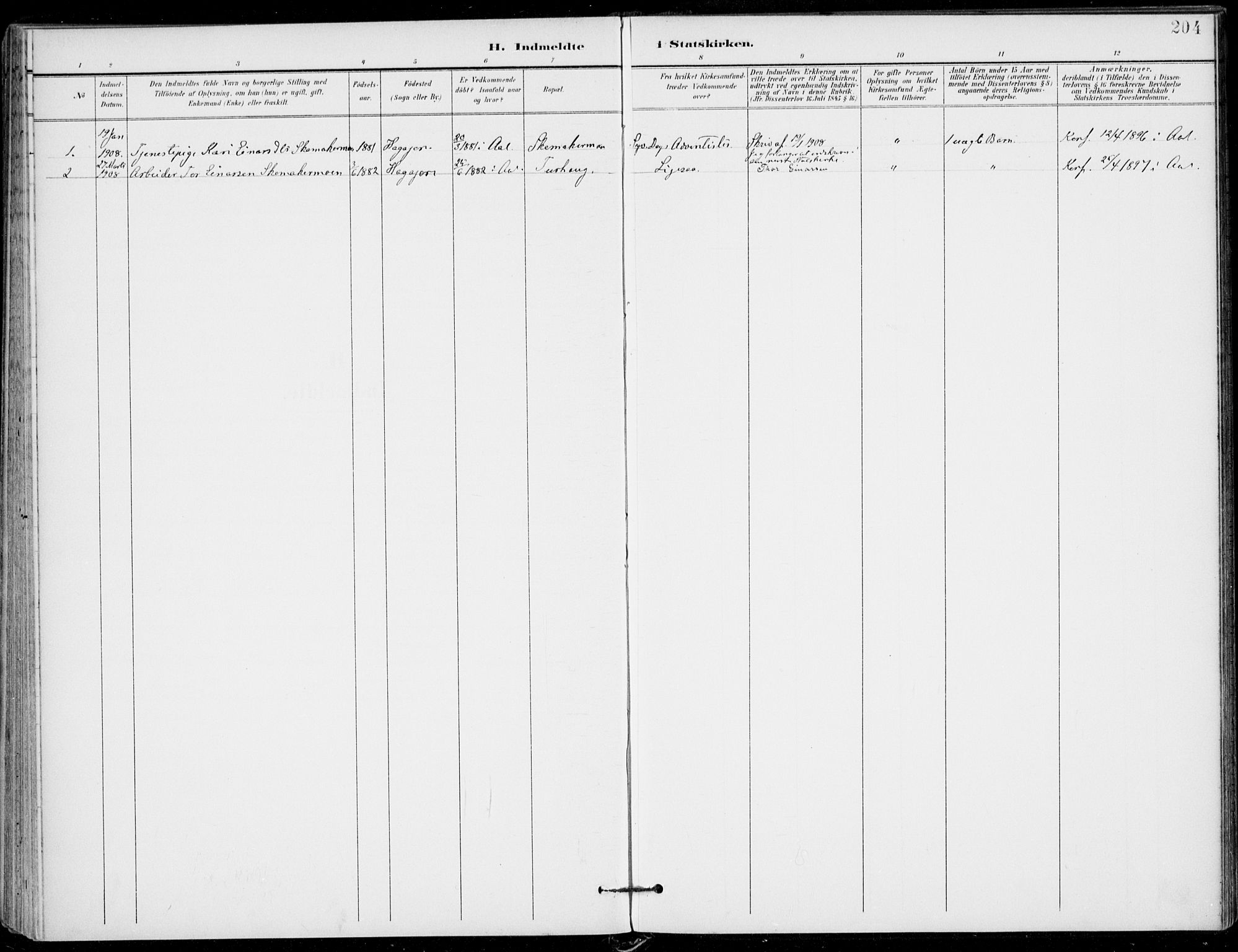 Ål kirkebøker, SAKO/A-249/F/Fa/L0009: Parish register (official) no. I 9, 1897-1915, p. 204