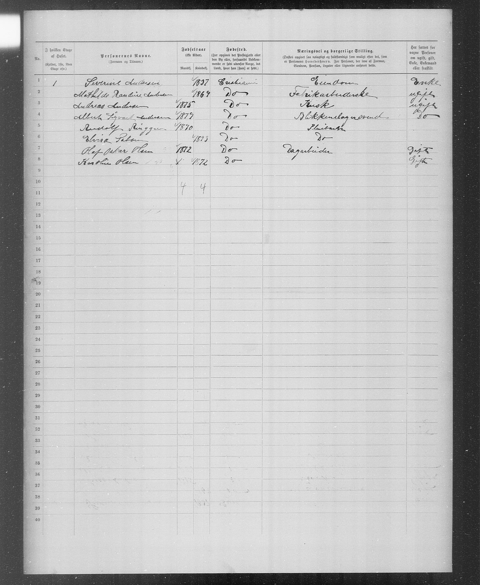 OBA, Municipal Census 1899 for Kristiania, 1899, p. 3768