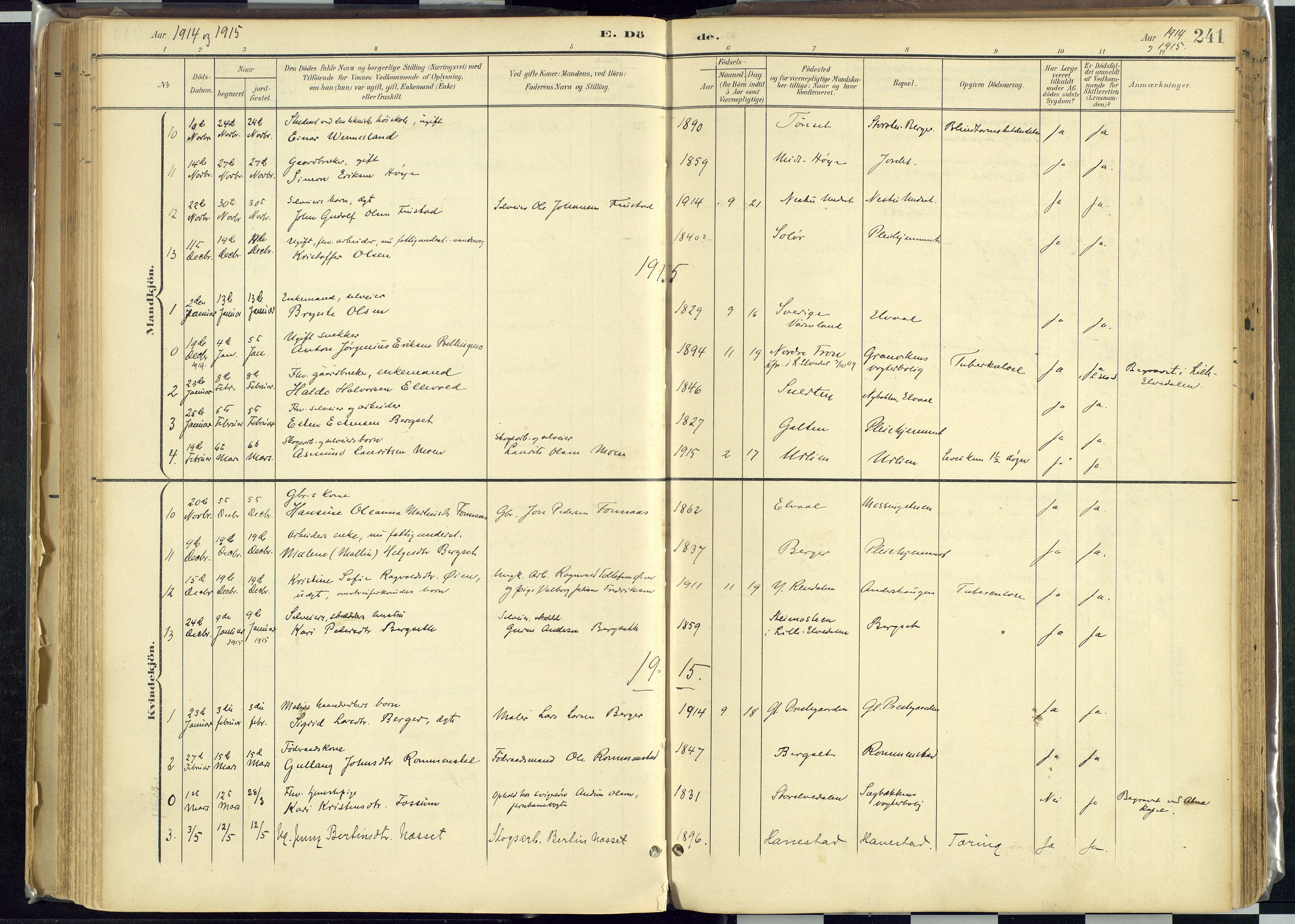 Rendalen prestekontor, SAH/PREST-054/H/Ha/Haa/L0012: Parish register (official) no. 12, 1901-1928, p. 241