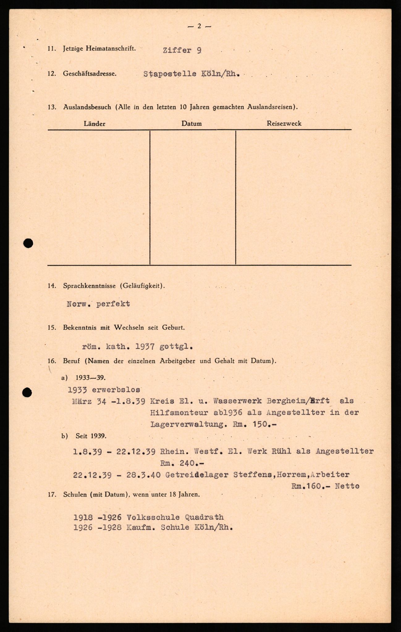 Forsvaret, Forsvarets overkommando II, RA/RAFA-3915/D/Db/L0029: CI Questionaires. Tyske okkupasjonsstyrker i Norge. Tyskere., 1945-1946, p. 277